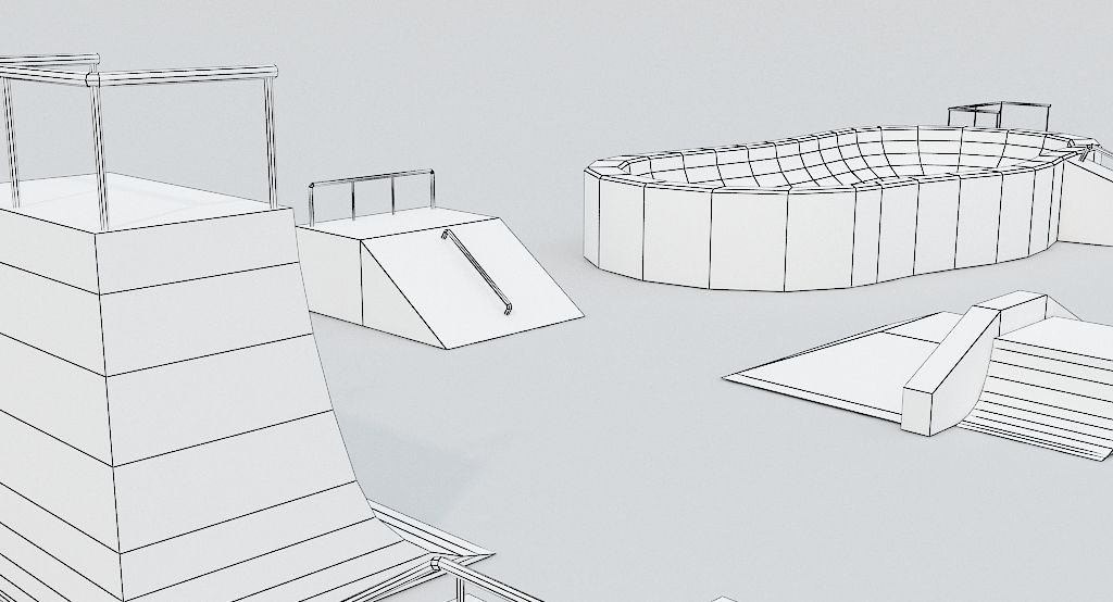 Lowpoly Modular Skatepark - 13 different ramps Low-poly 3D model_17