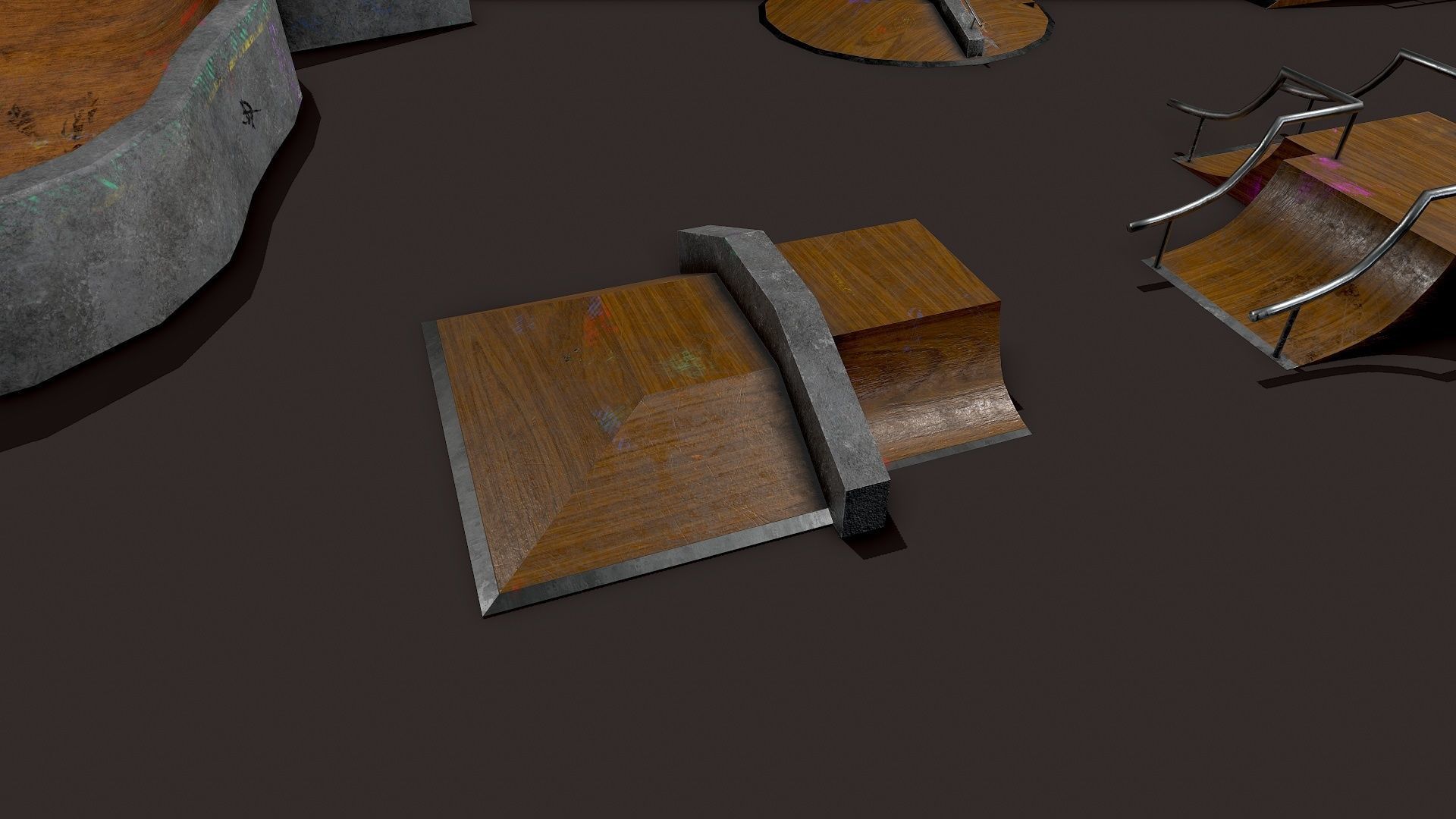 Lowpoly Modular Skatepark - 13 different ramps Low-poly 3D model_8