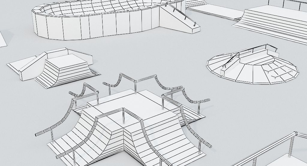 Lowpoly Modular Skatepark - 13 different ramps Low-poly 3D model_15