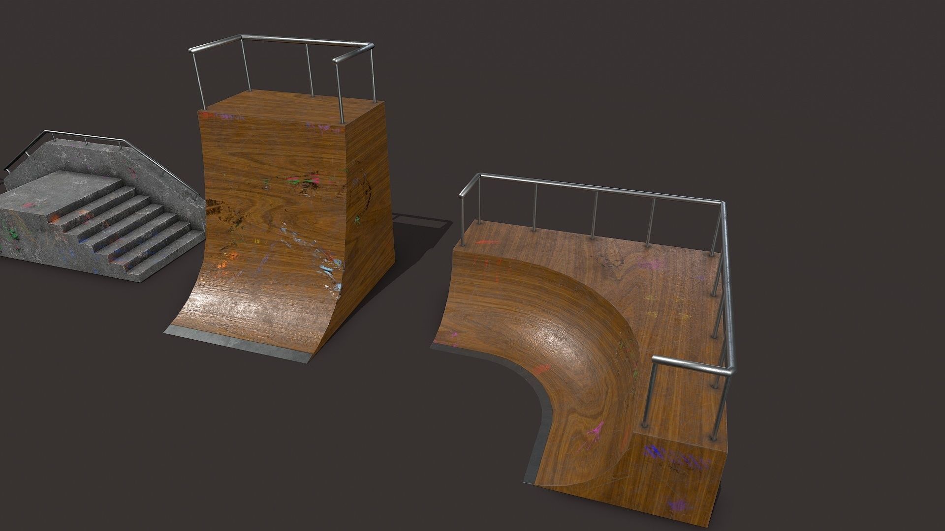 Lowpoly Modular Skatepark - 13 different ramps Low-poly 3D model_9