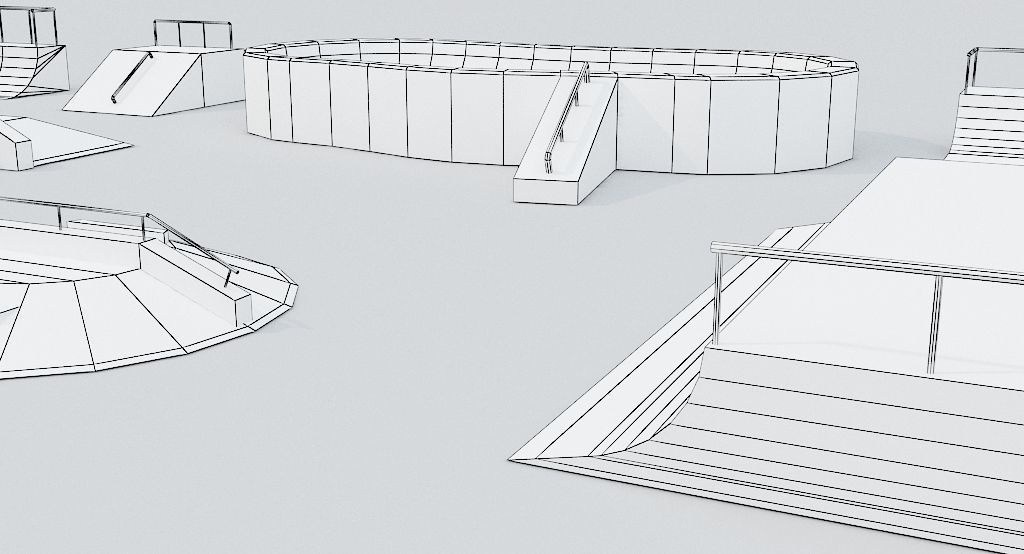 Lowpoly Modular Skatepark - 13 different ramps Low-poly 3D model_16