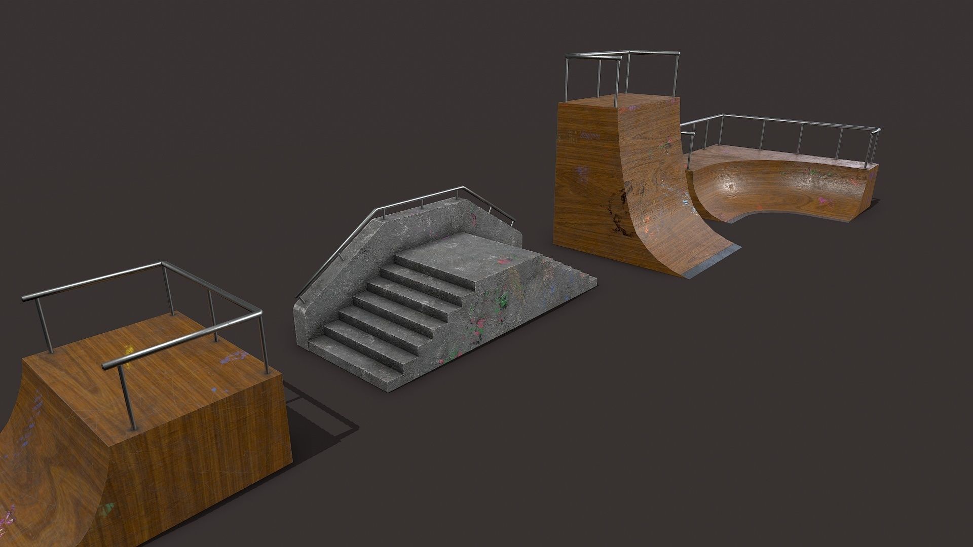 Lowpoly Modular Skatepark - 13 different ramps Low-poly 3D model_7