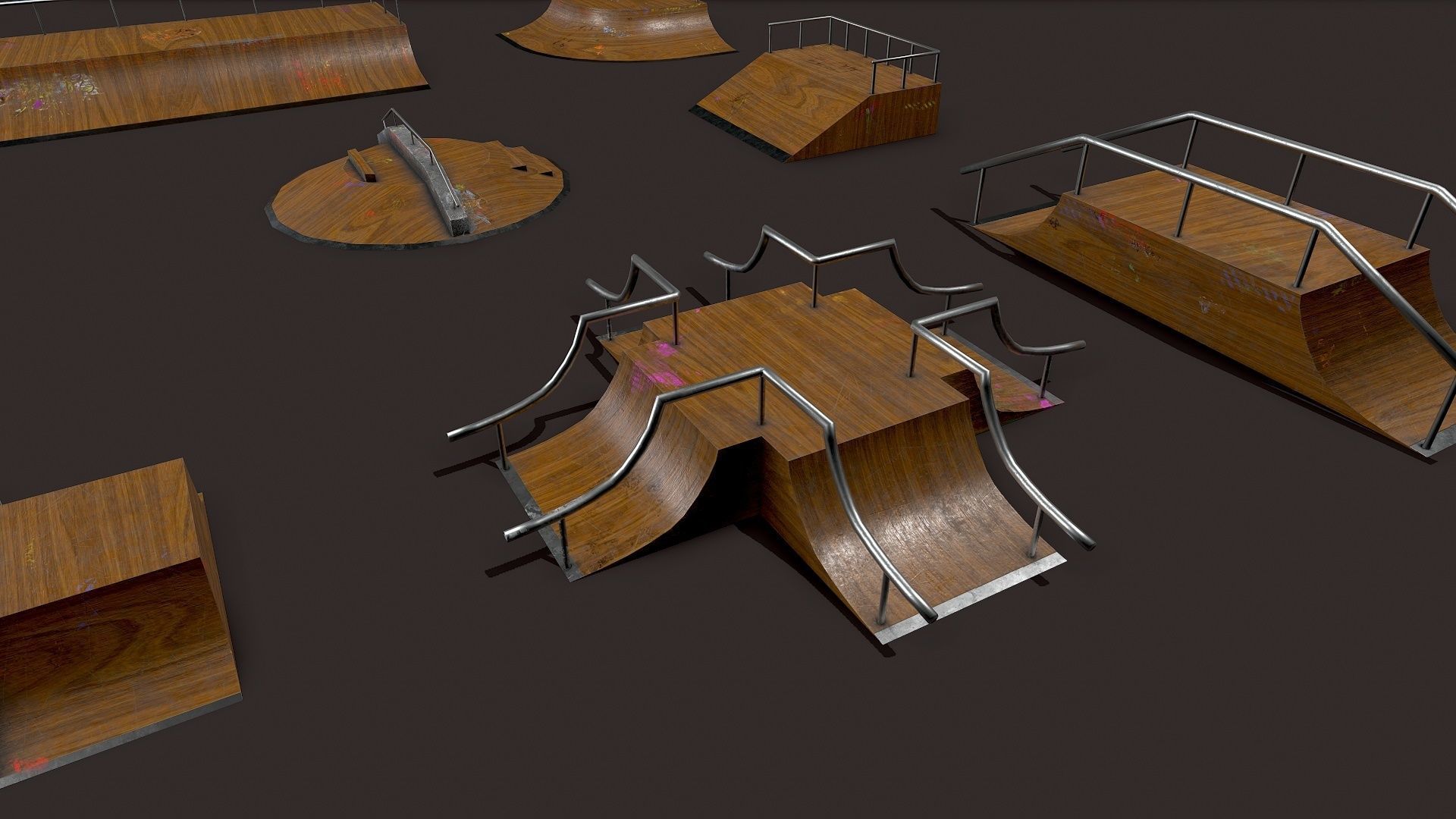 Lowpoly Modular Skatepark - 13 different ramps Low-poly 3D model_5