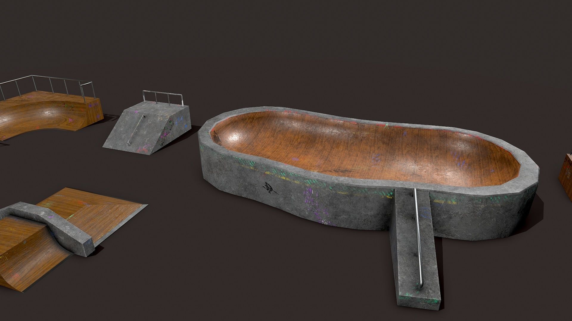 Lowpoly Modular Skatepark - 13 different ramps Low-poly 3D model_10