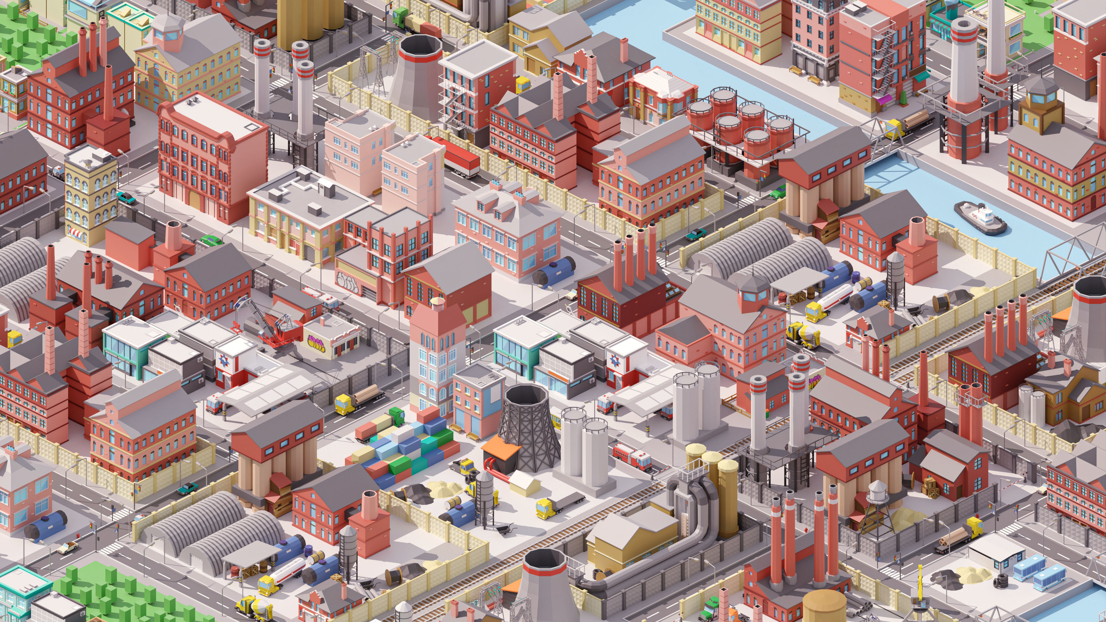 Industrial City Low-poly 3D model_12