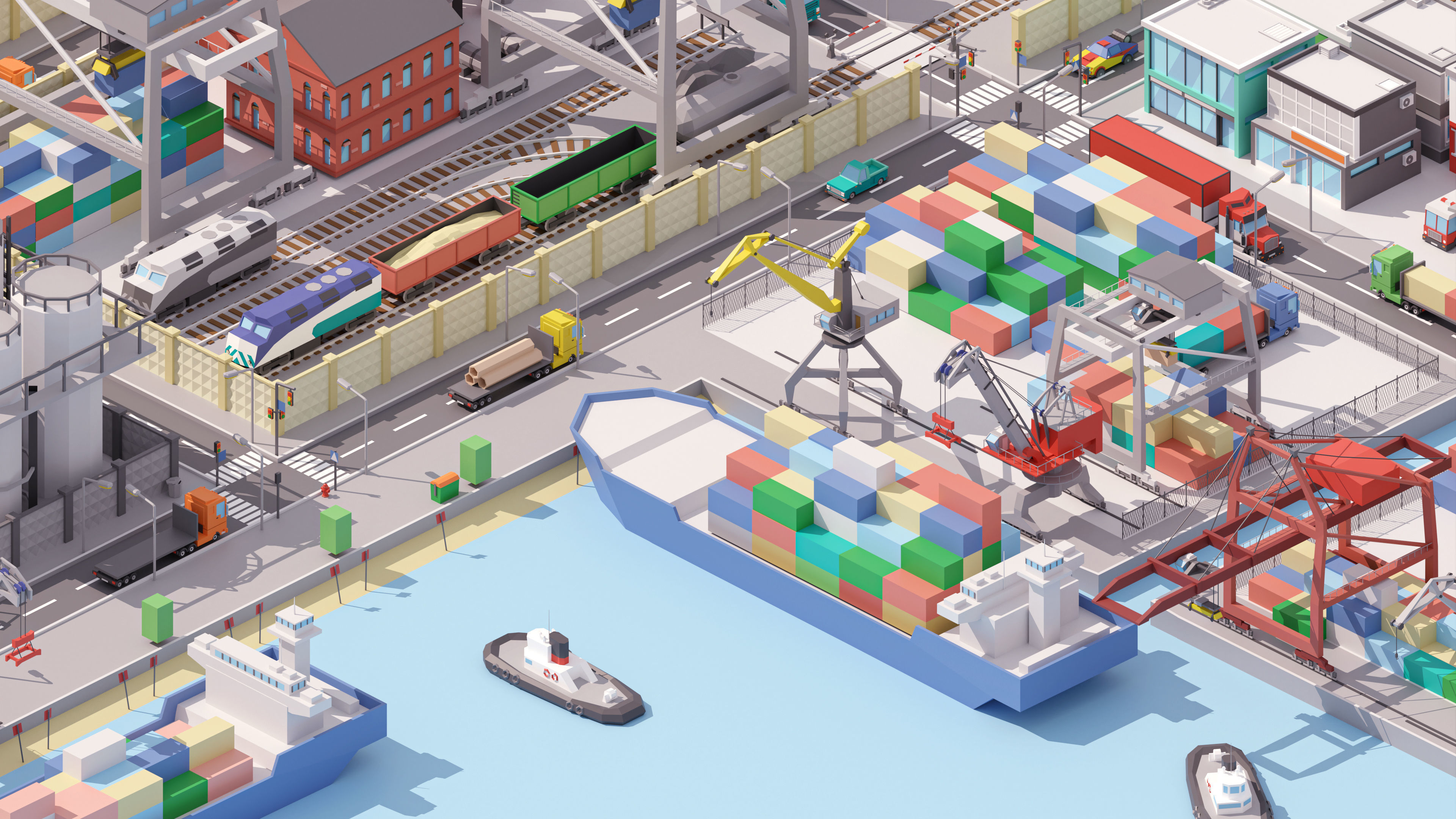 Industrial City Low-poly 3D model_19