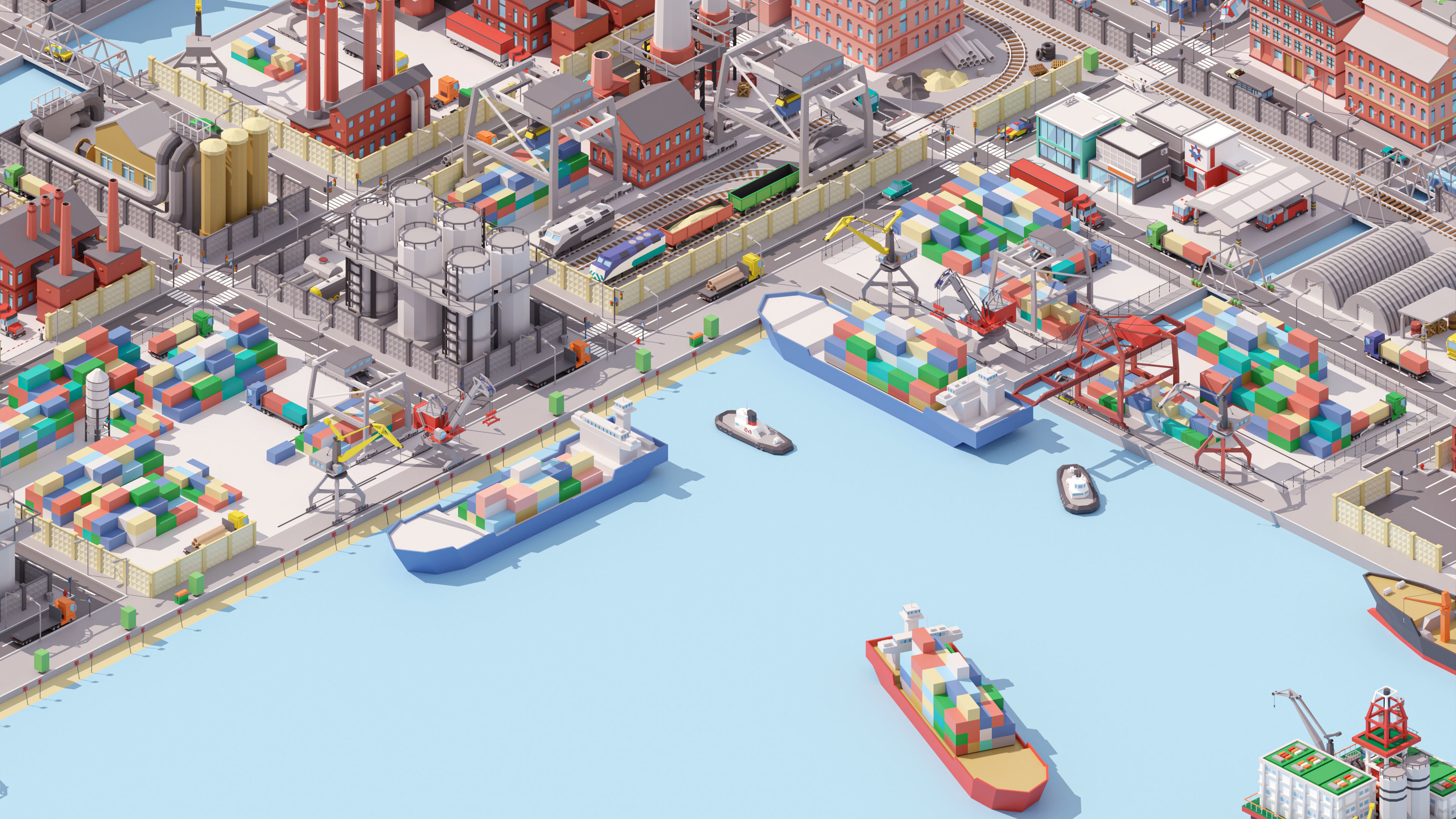 Industrial City Low-poly 3D model_10