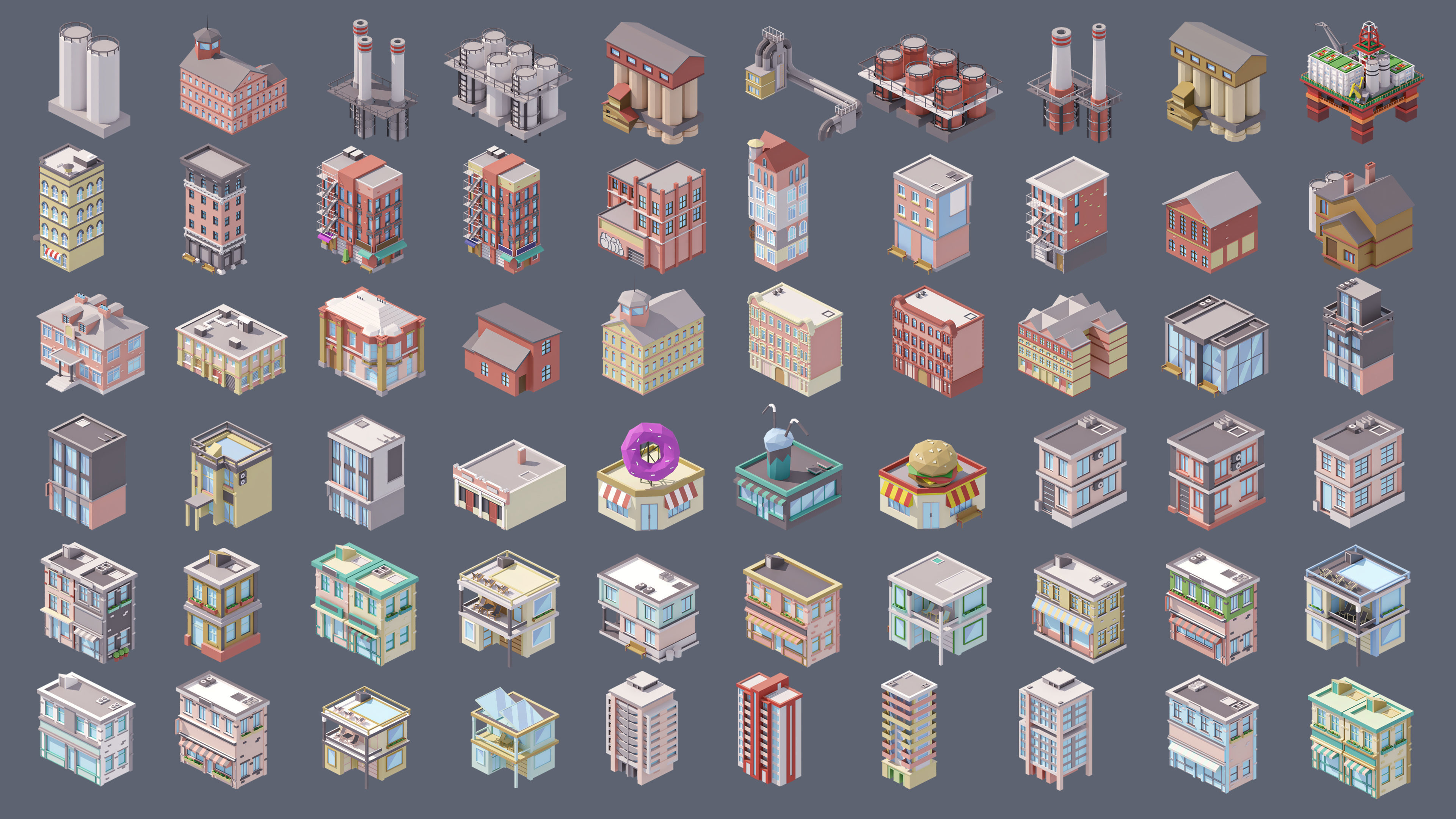 Industrial City Low-poly 3D model_3
