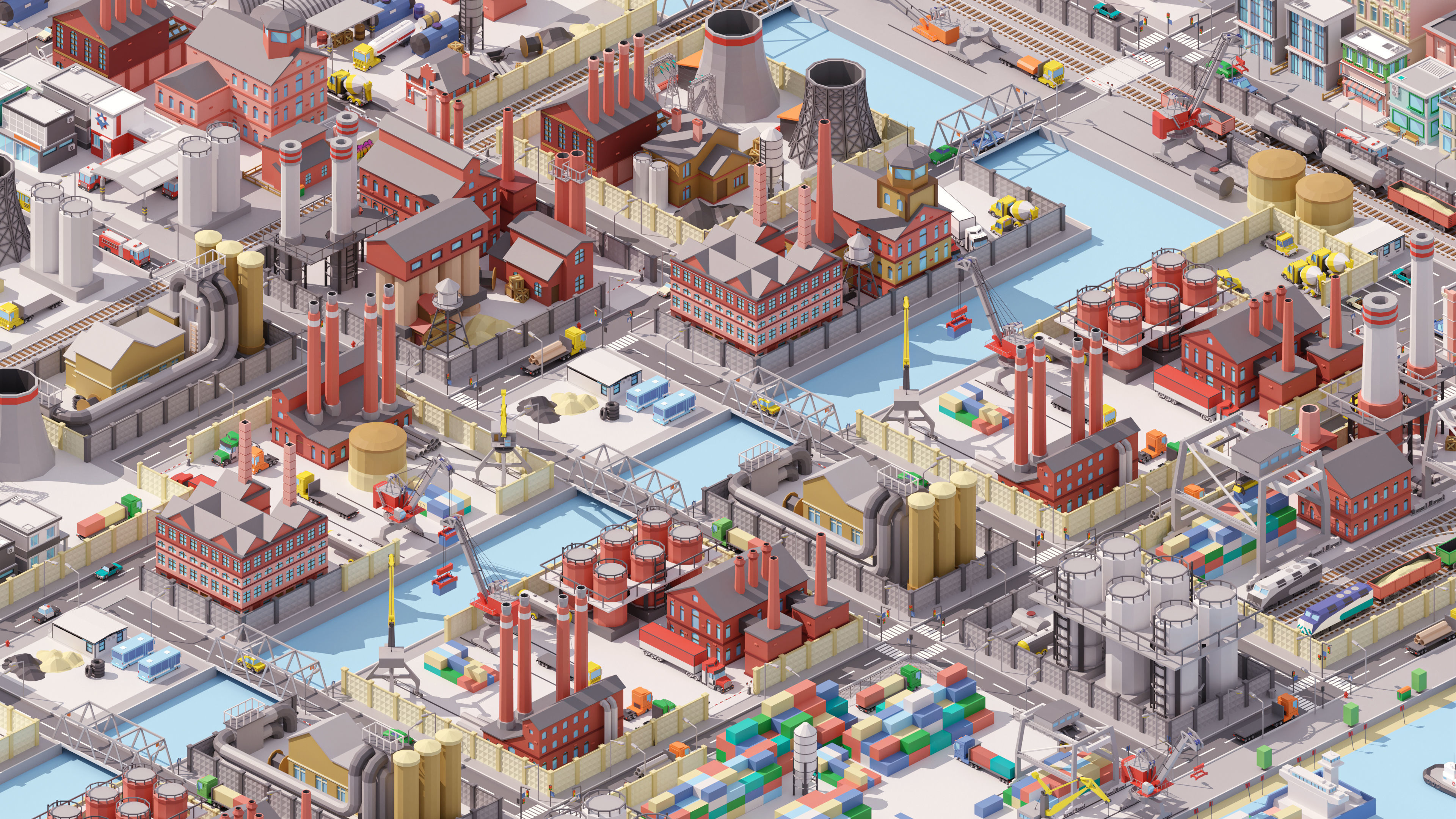 Industrial City Low-poly 3D model_11