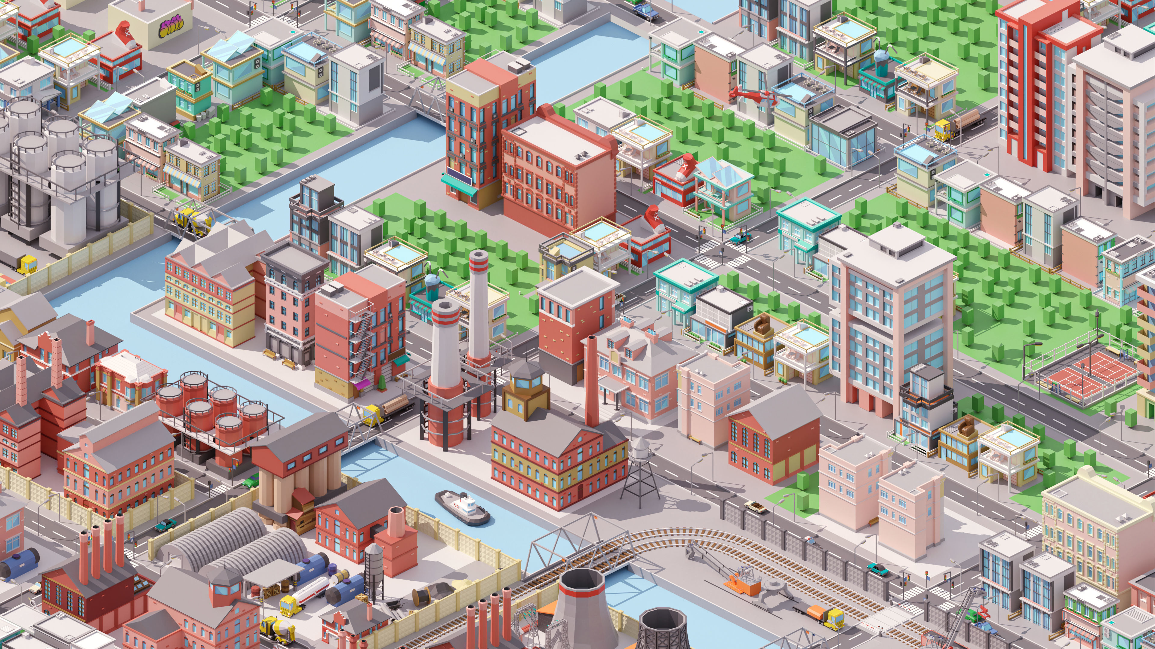 Industrial City Low-poly 3D model_13