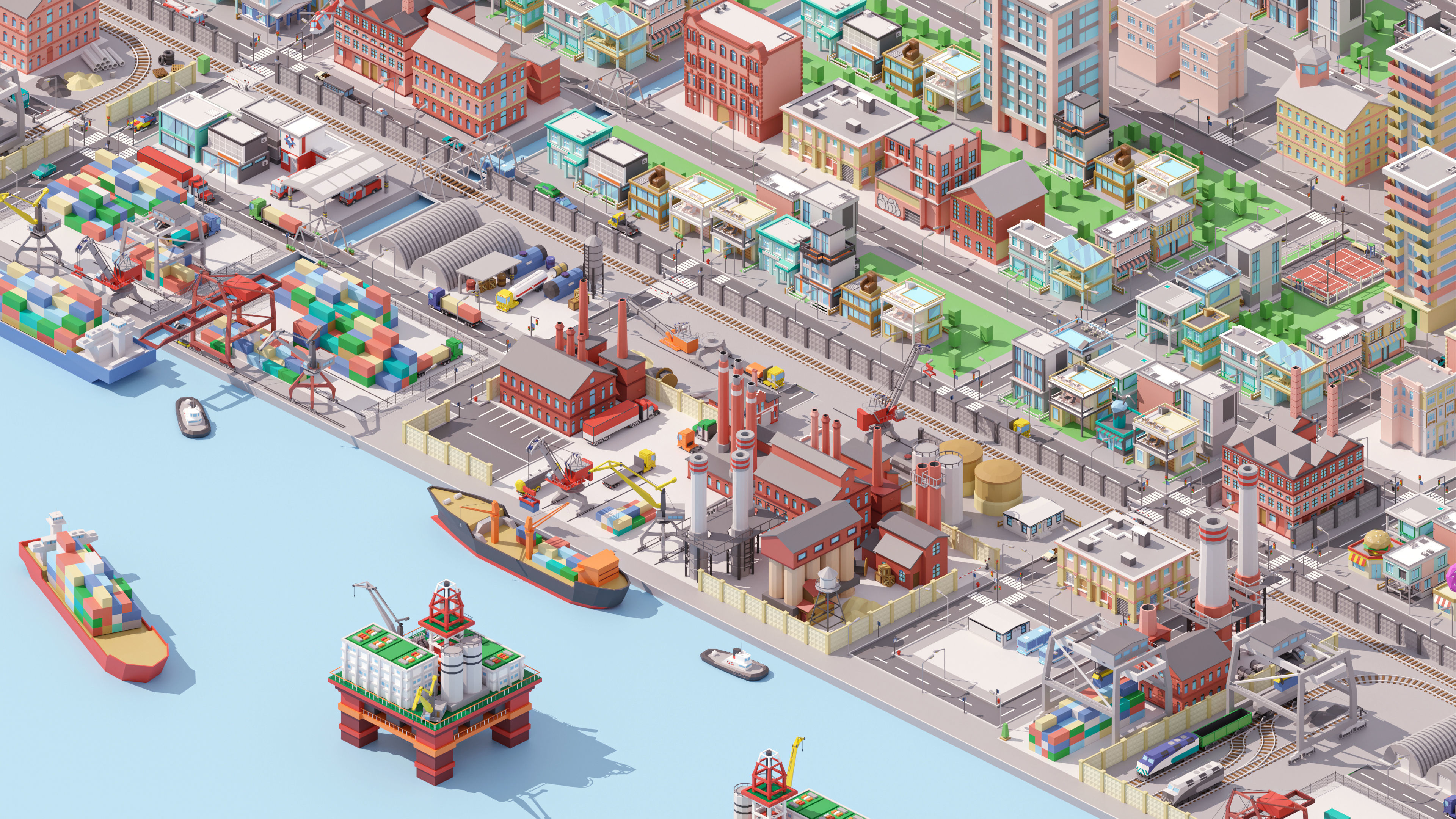 Industrial City Low-poly 3D model_2
