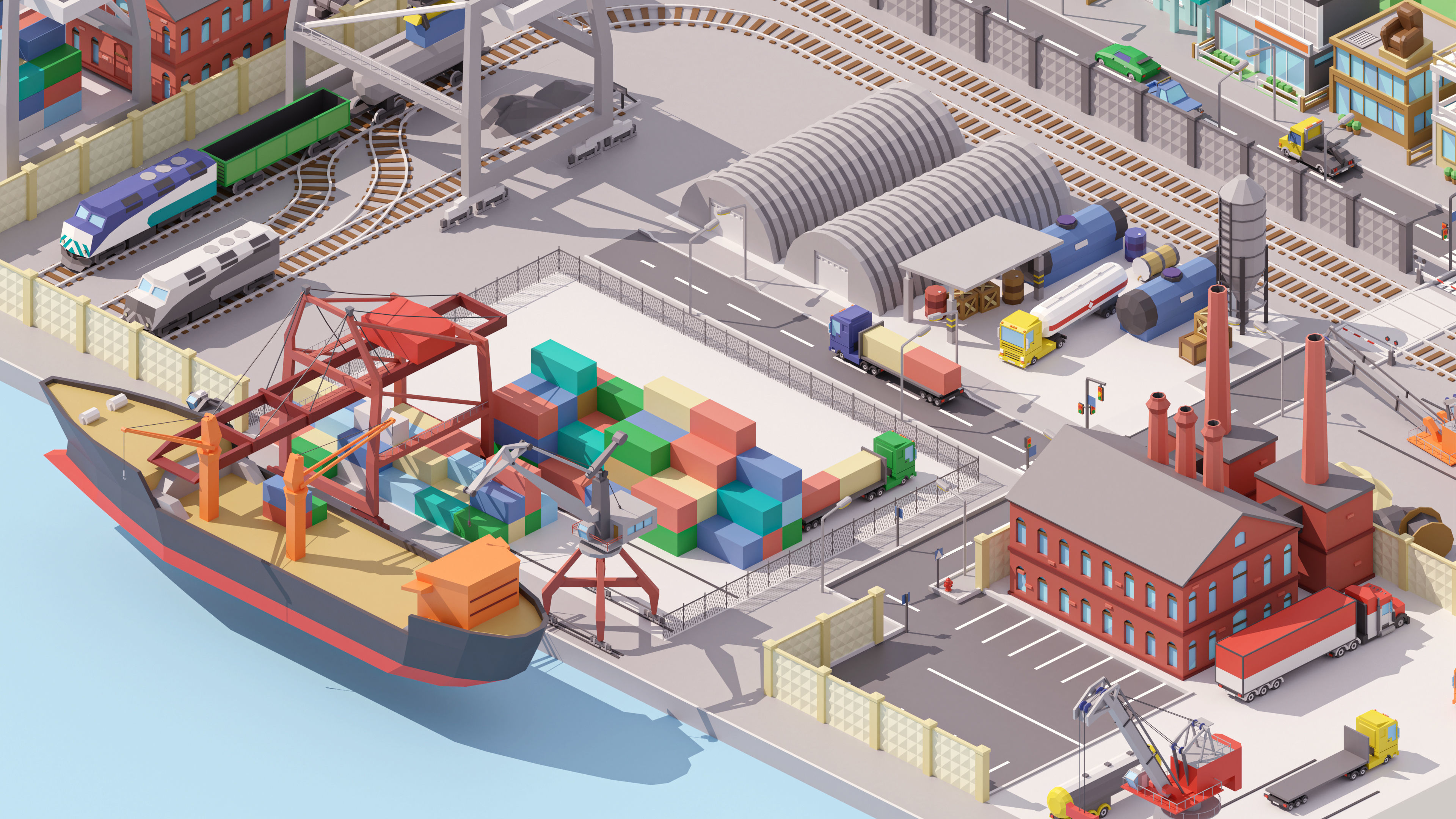 Industrial City Low-poly 3D model_18