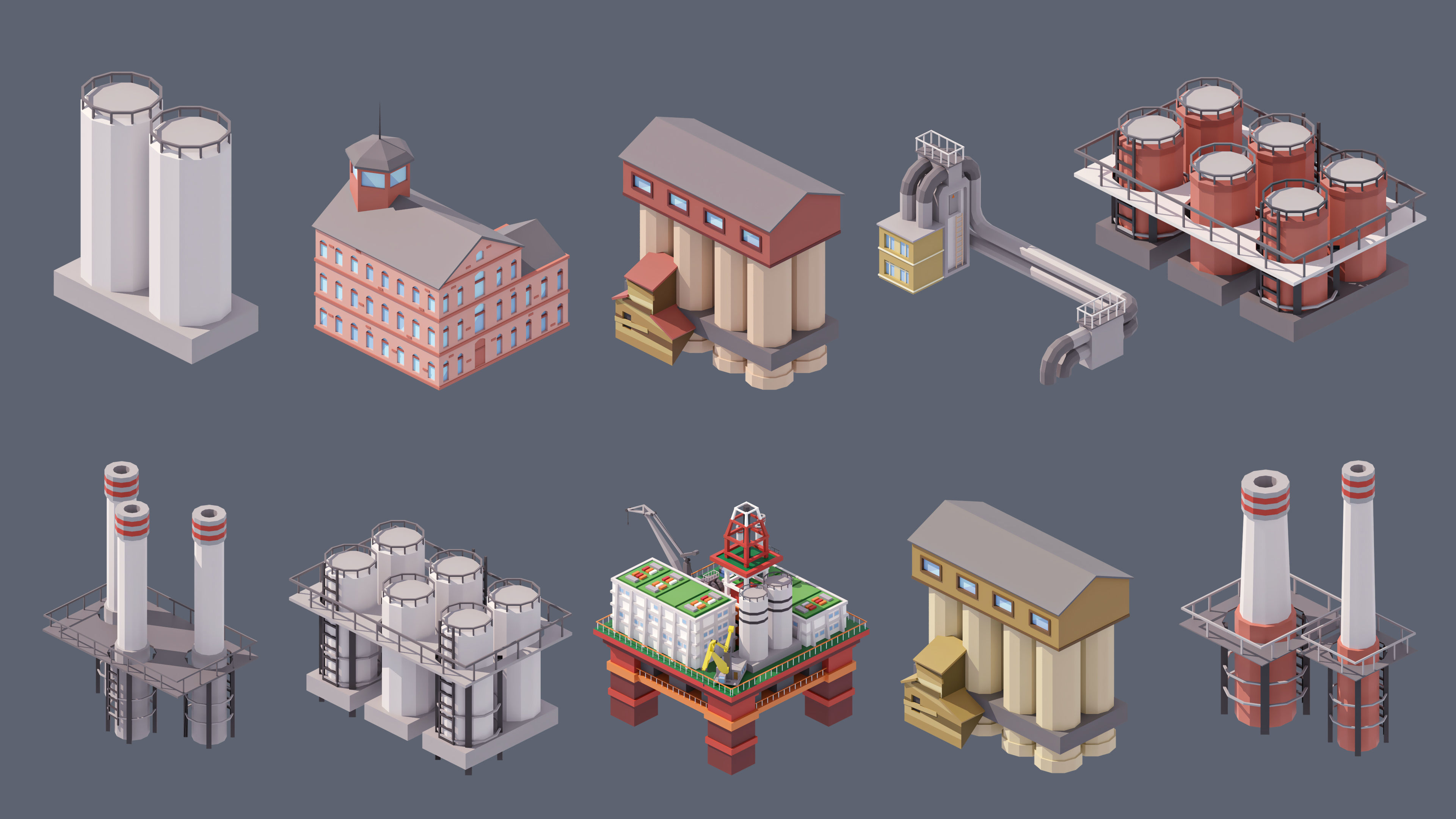 Industrial City Low-poly 3D model_28