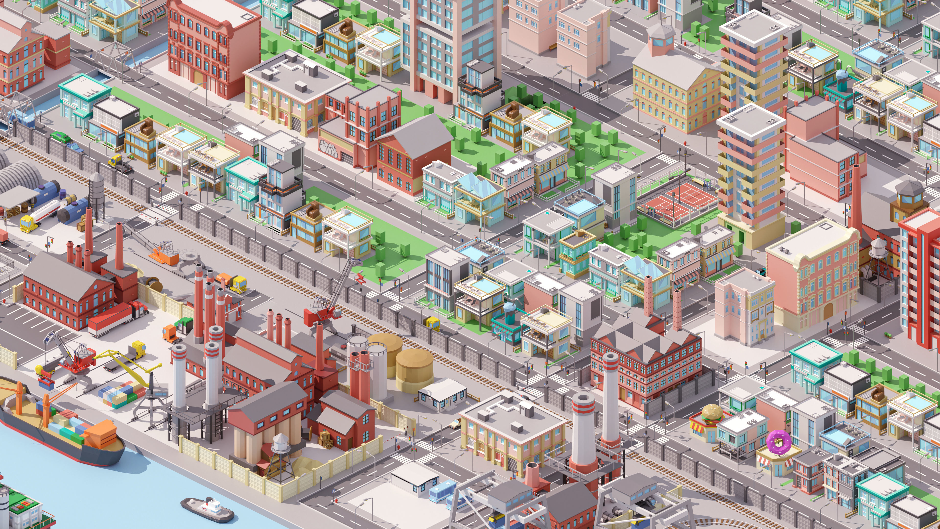 Industrial City Low-poly 3D model_16