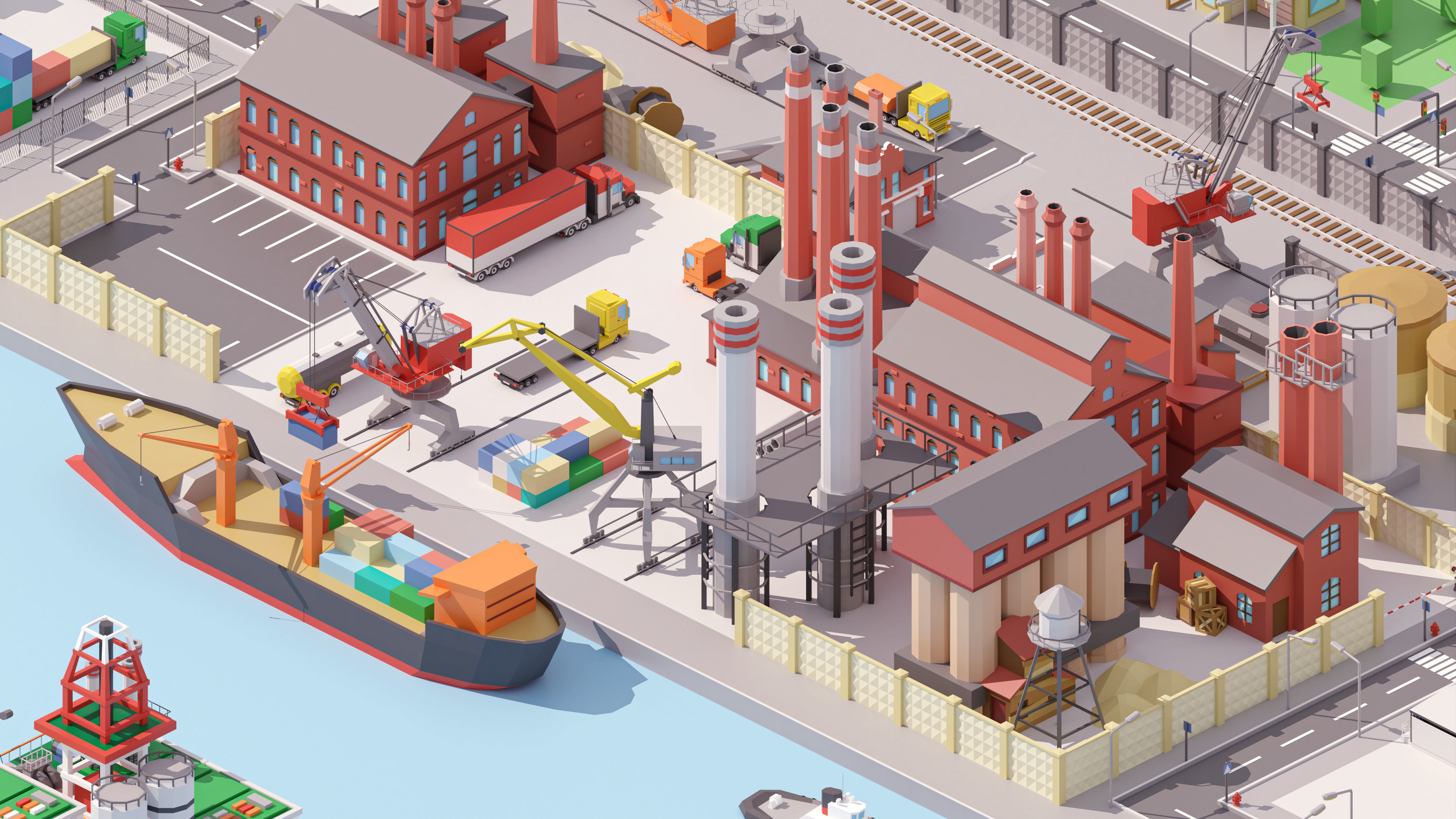 Industrial City Low-poly 3D model_17