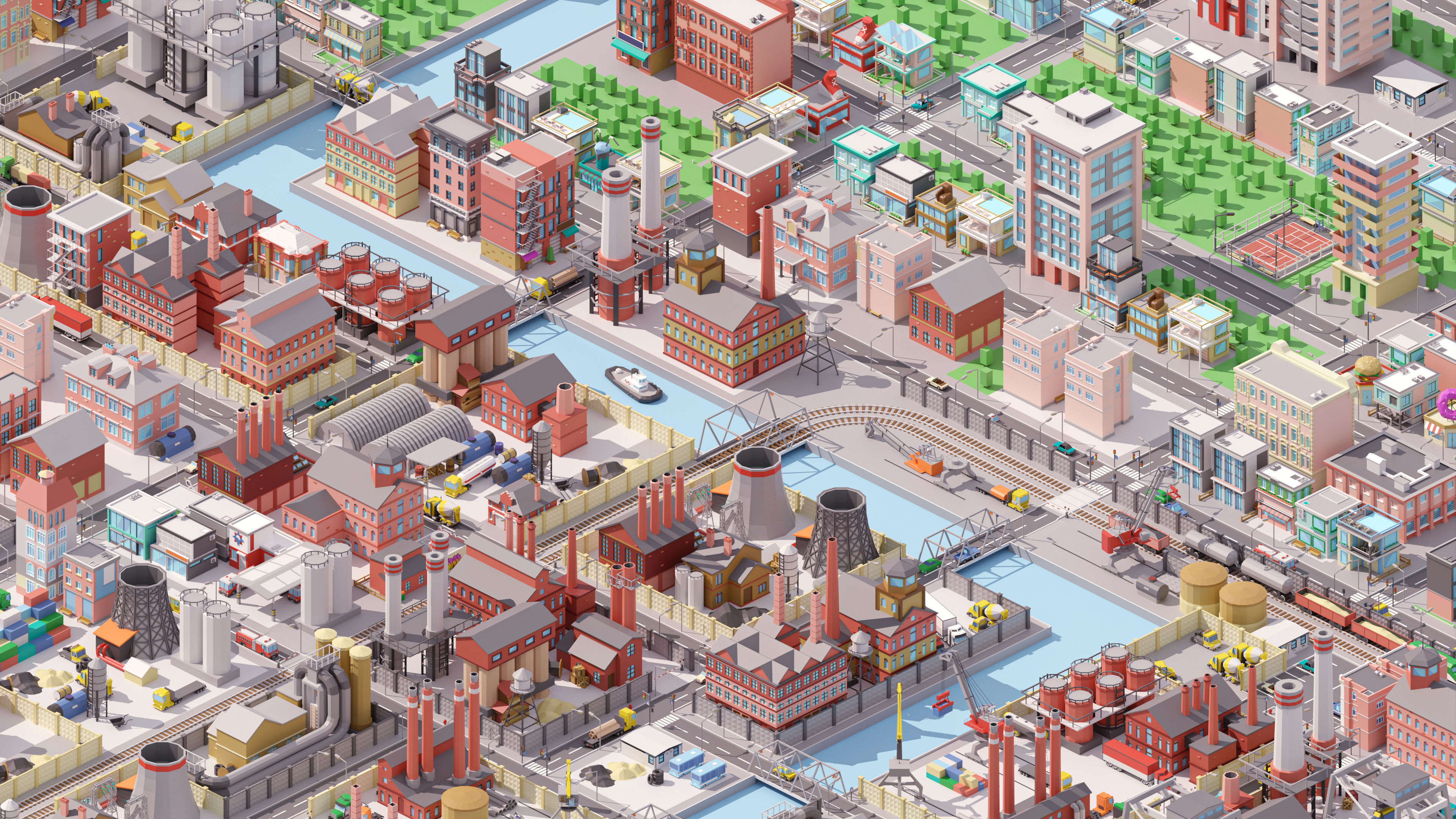 Industrial City Low-poly 3D model_8