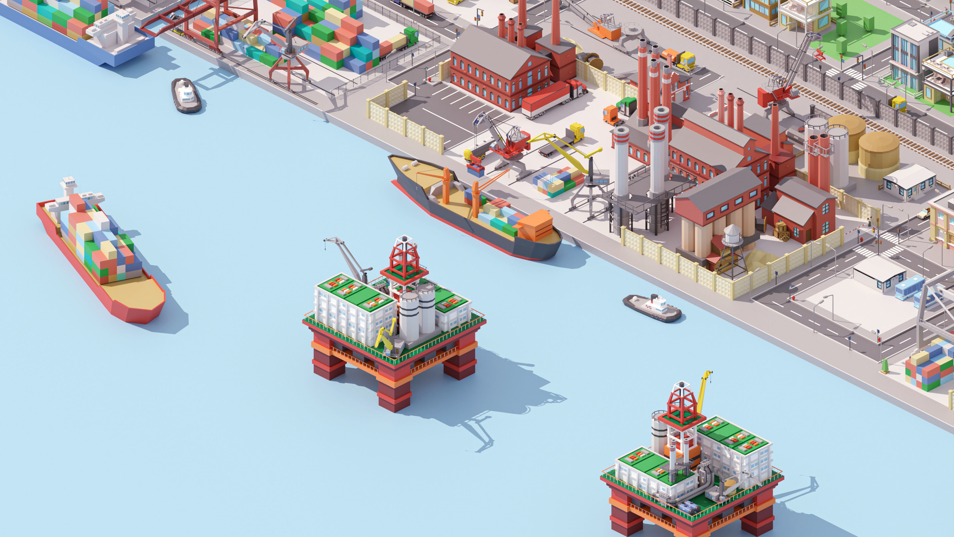 Industrial City Low-poly 3D model_9