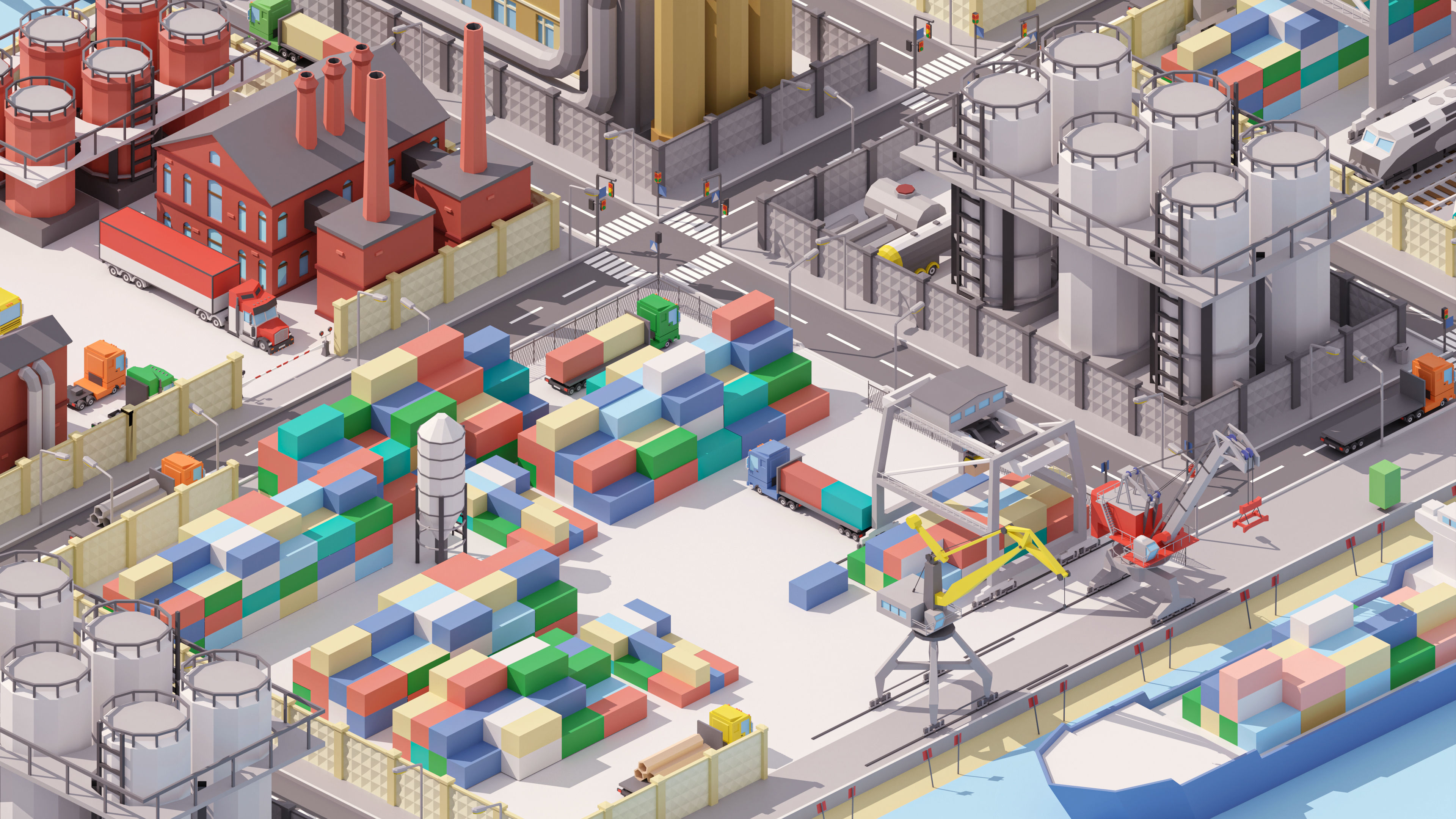 Industrial City Low-poly 3D model_20
