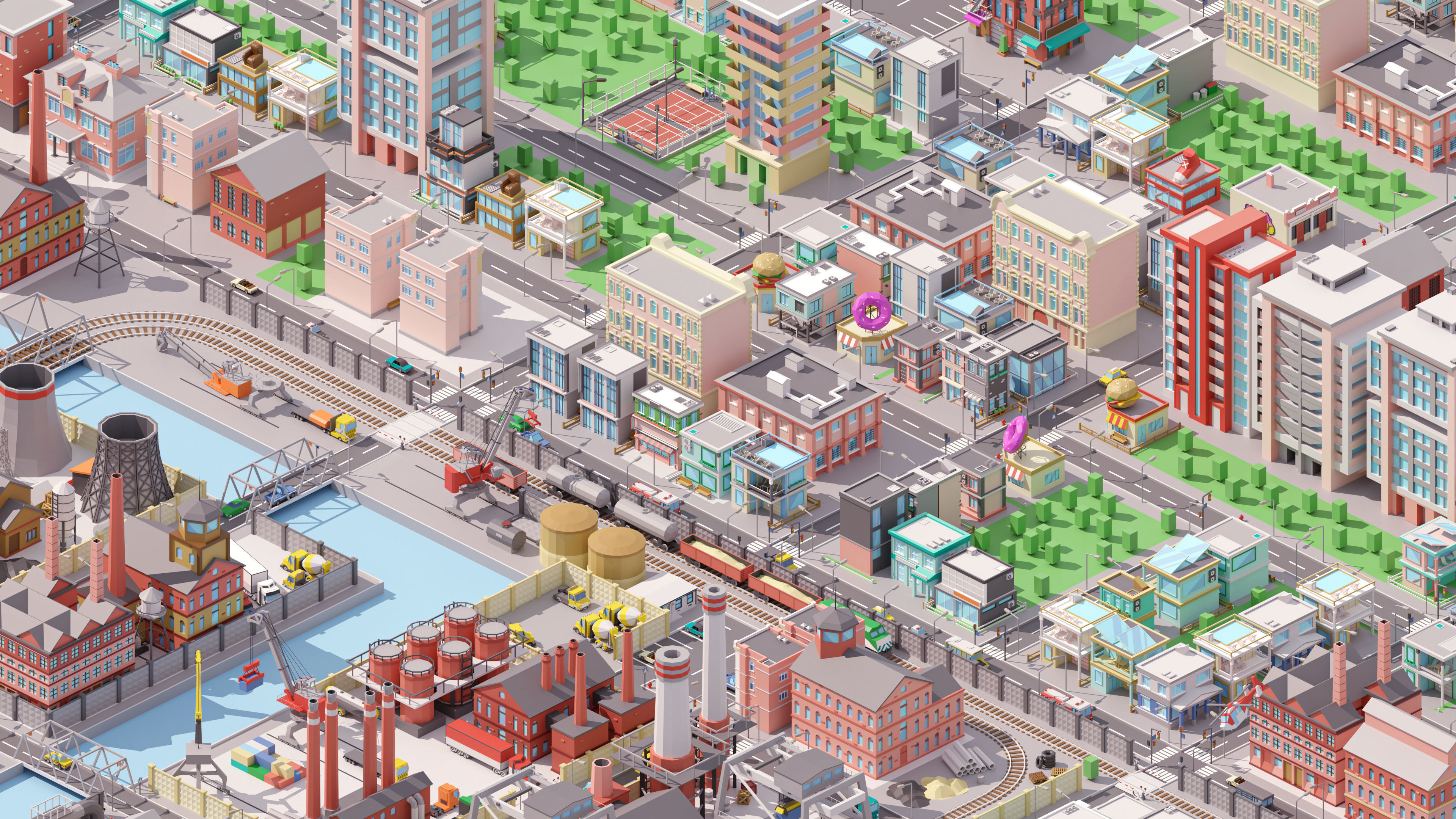 Industrial City Low-poly 3D model_14