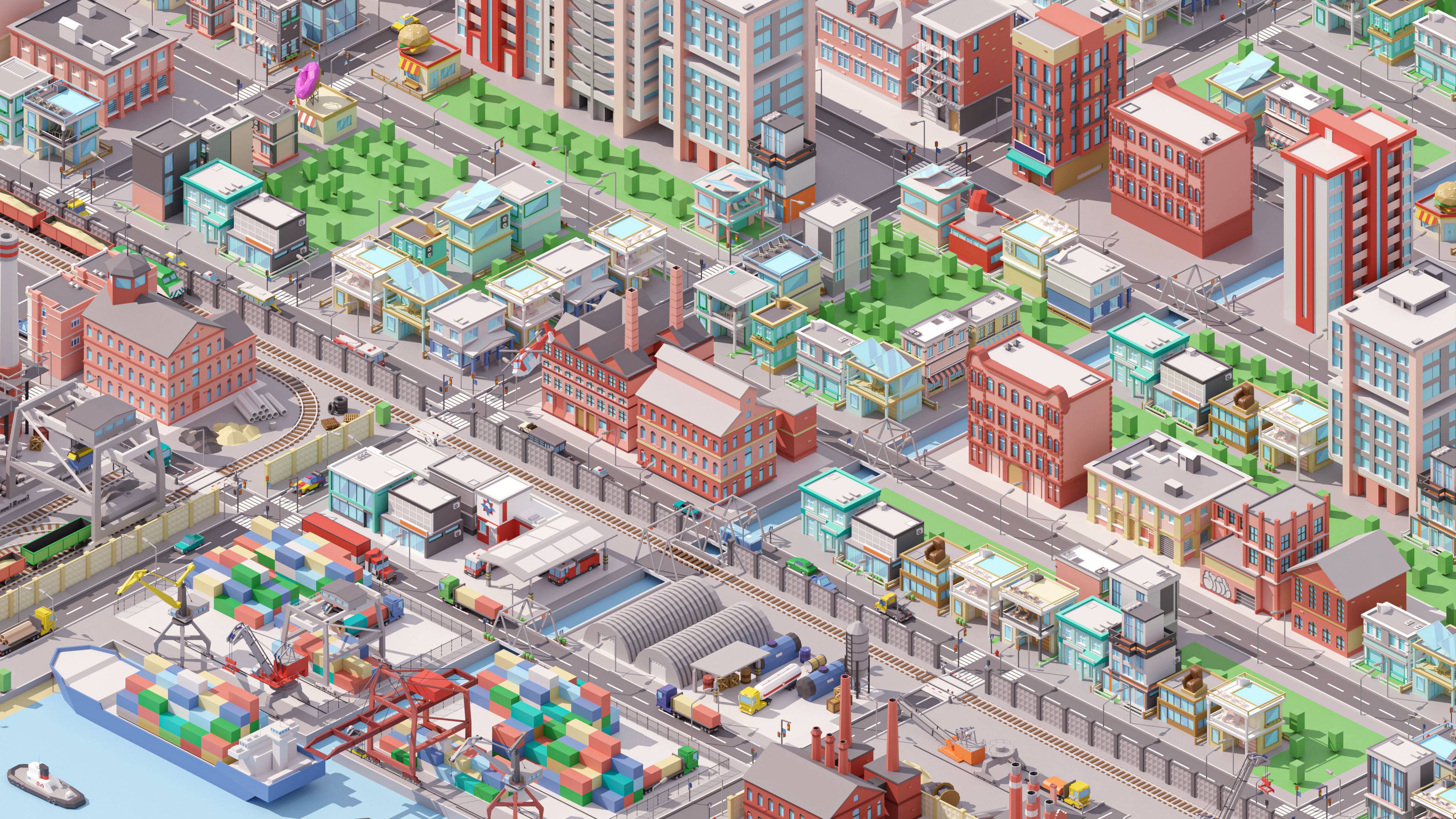 Industrial City Low-poly 3D model_15