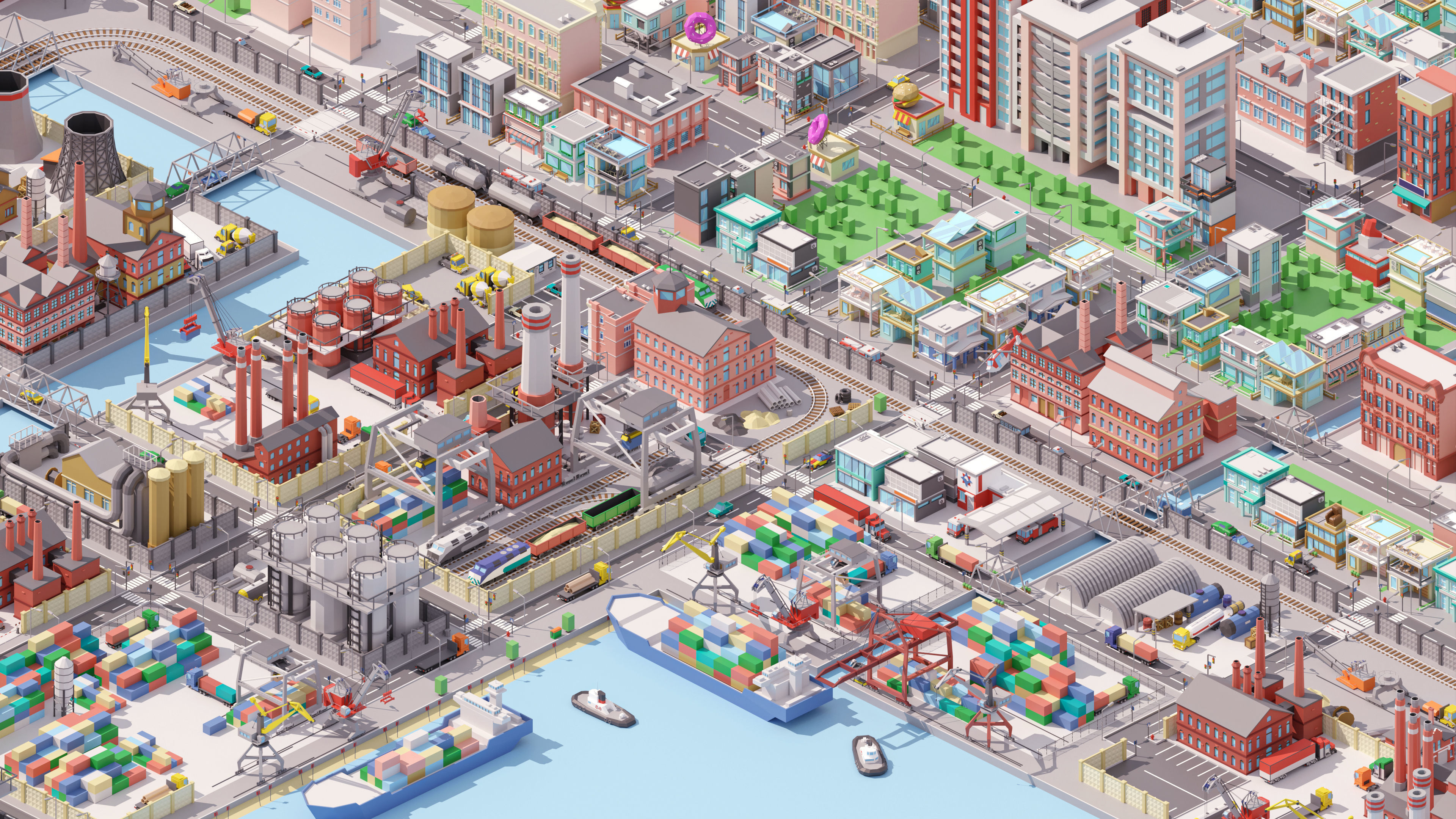 Industrial City Low-poly 3D model_7