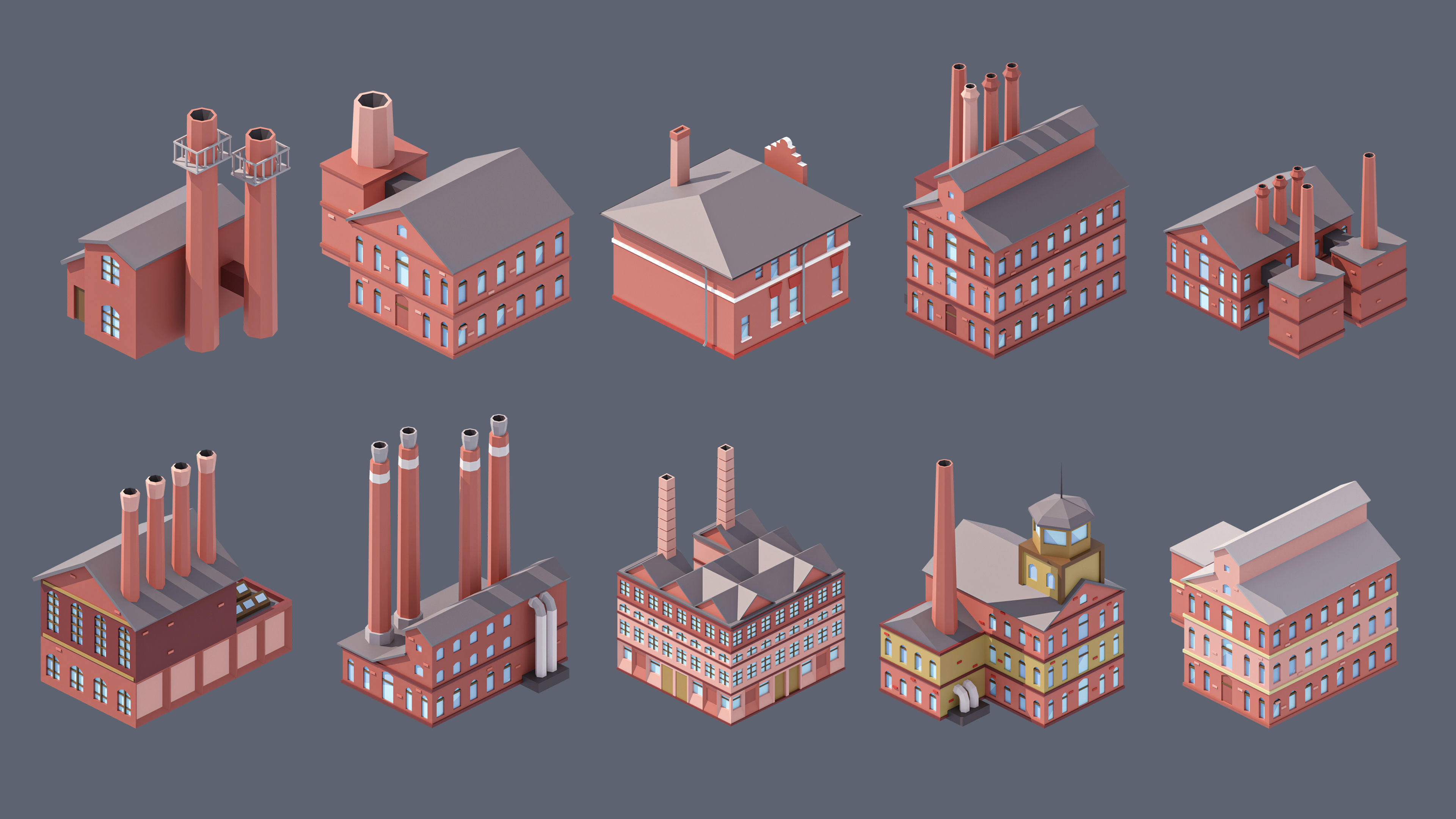 Industrial City Low-poly 3D model_25