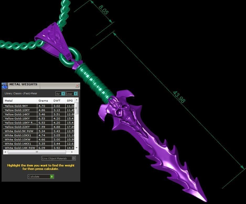 beautyful  pendant sword 3D print model_2