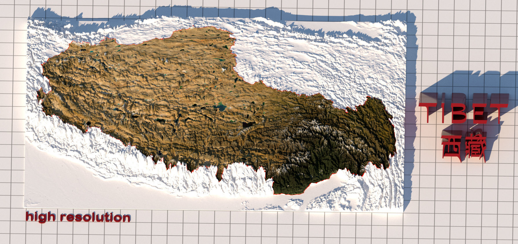 Tibet 3D Terrain Digital Elevation Model low high resolution 3D model_1