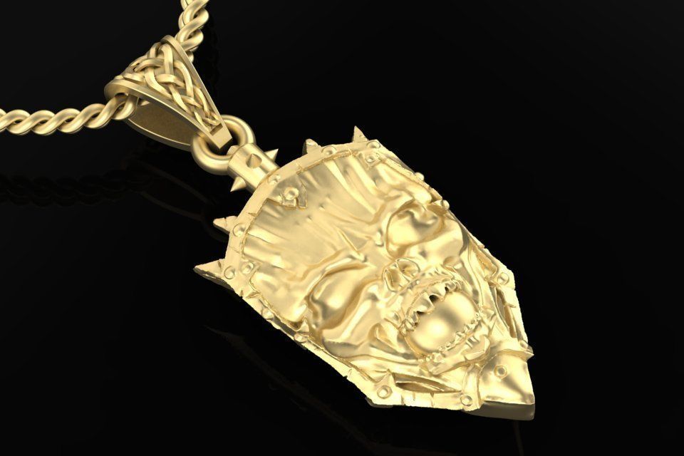 pendant shield with skull 3D print model_1