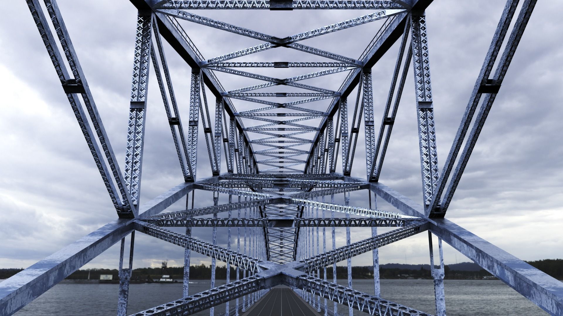 Steel Through Arch Bridge 3D model_3