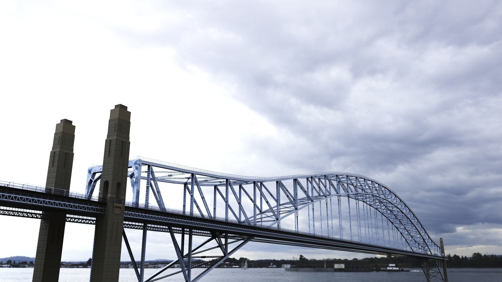 Steel Through Arch Bridge 3D model_1