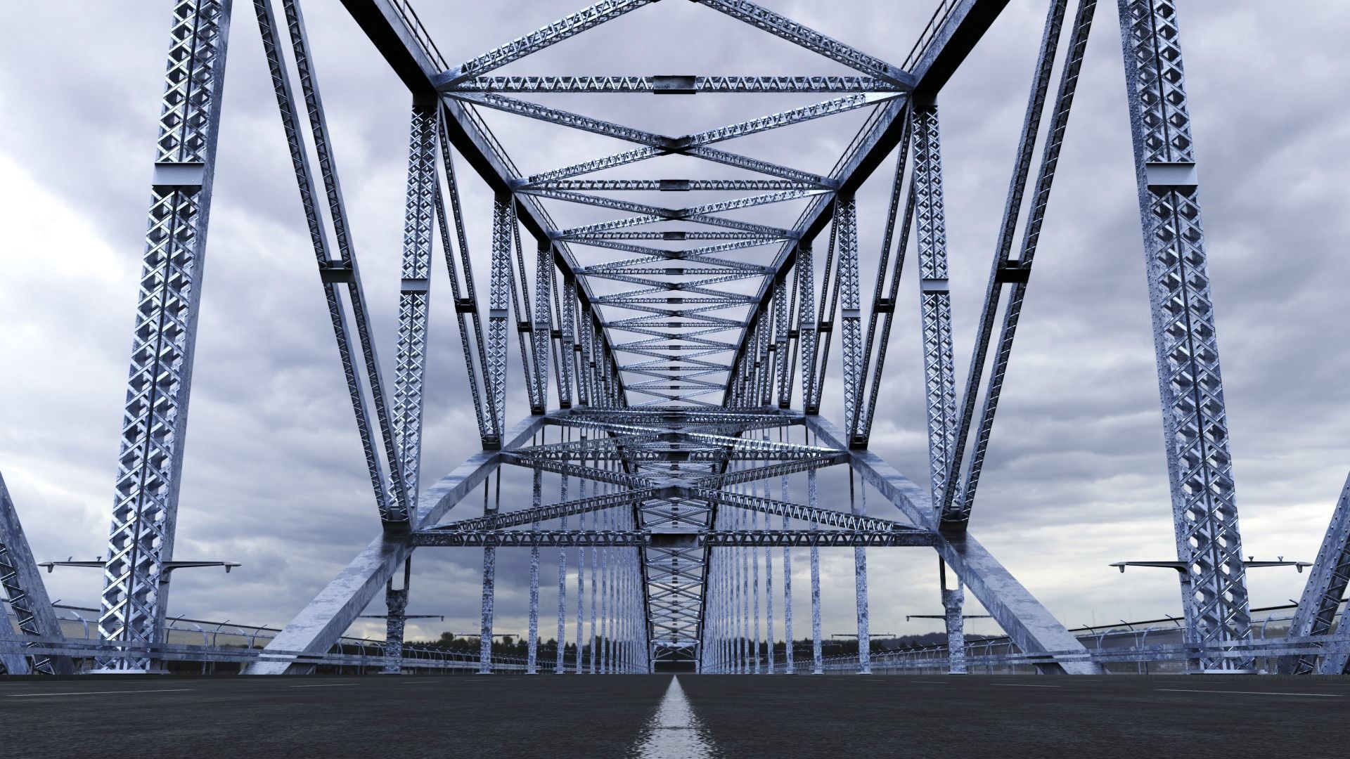 Steel Through Arch Bridge 3D model_2