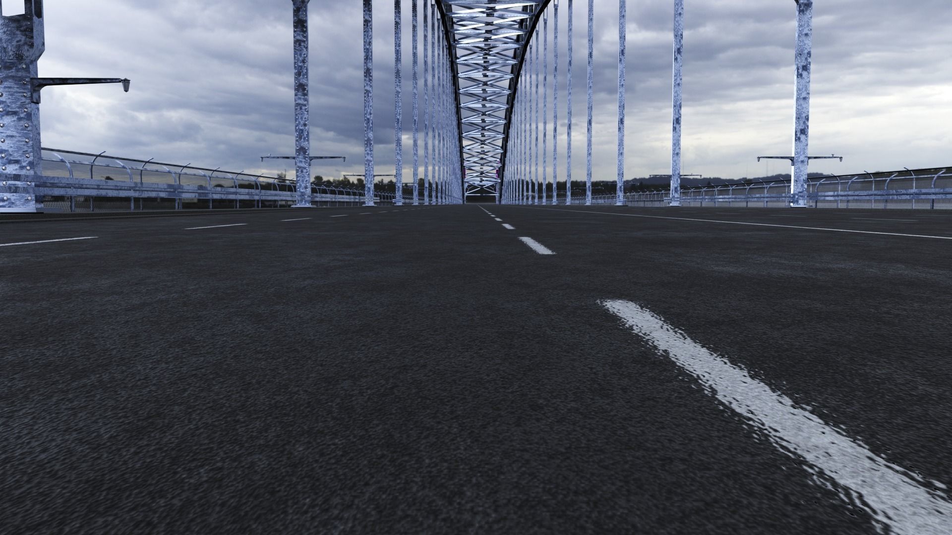 Steel Through Arch Bridge 3D model_4