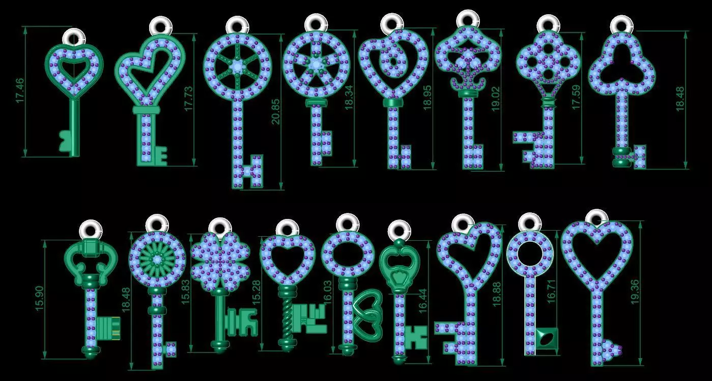 key necklace 17 models 3D print model_0