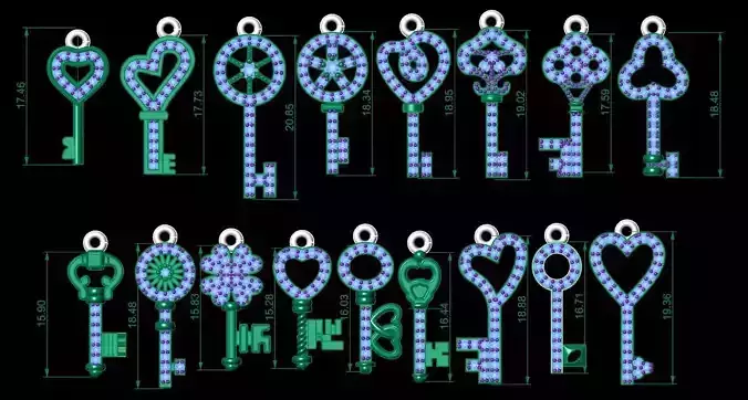 key necklace  17 models  3D print model