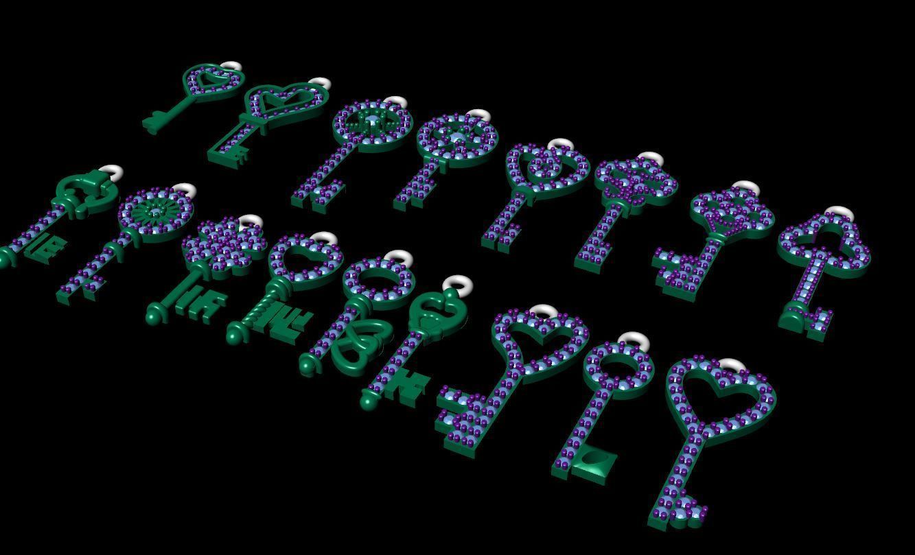 key necklace 17 models 3D print model_1