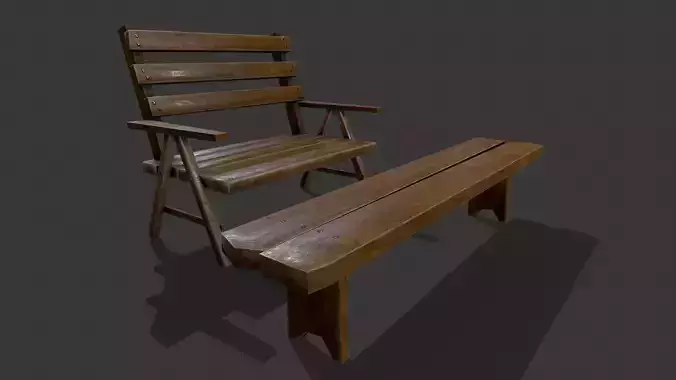 Wooden bench and table PBR