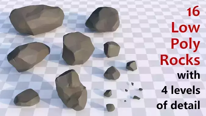 Low Poly Rock Set rocks with levels of detail