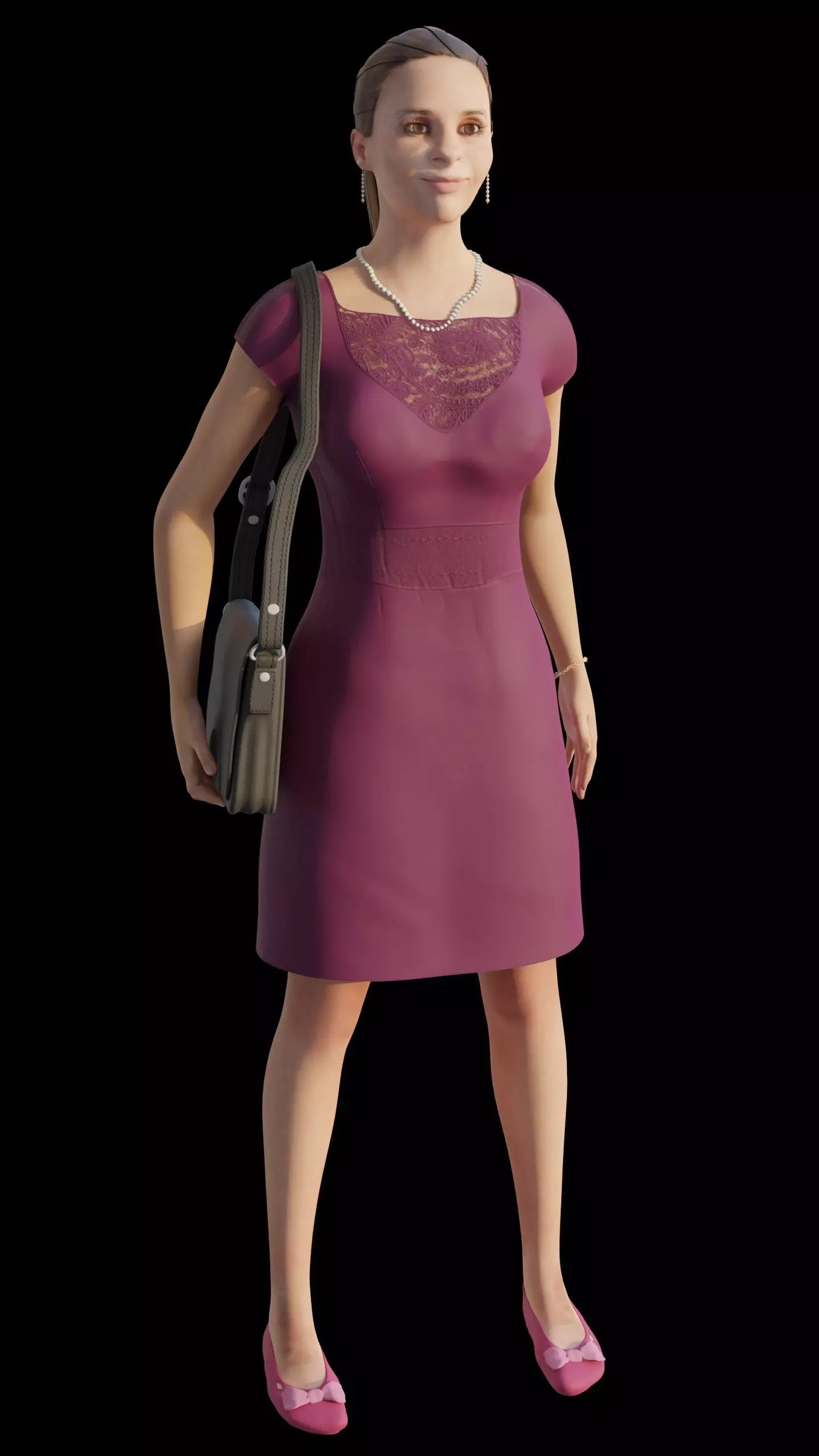 Human female character Jennifer with purple dress Free 3D model