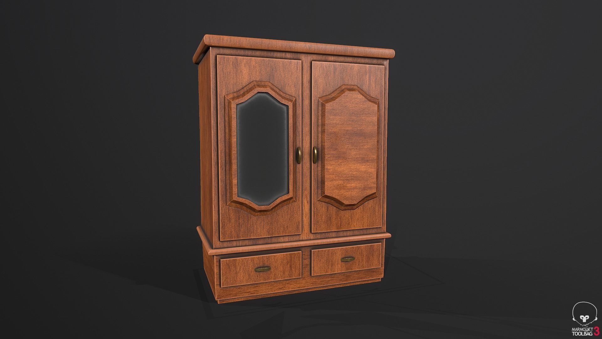 Wardrobe wooden Low-poly 3D model_11
