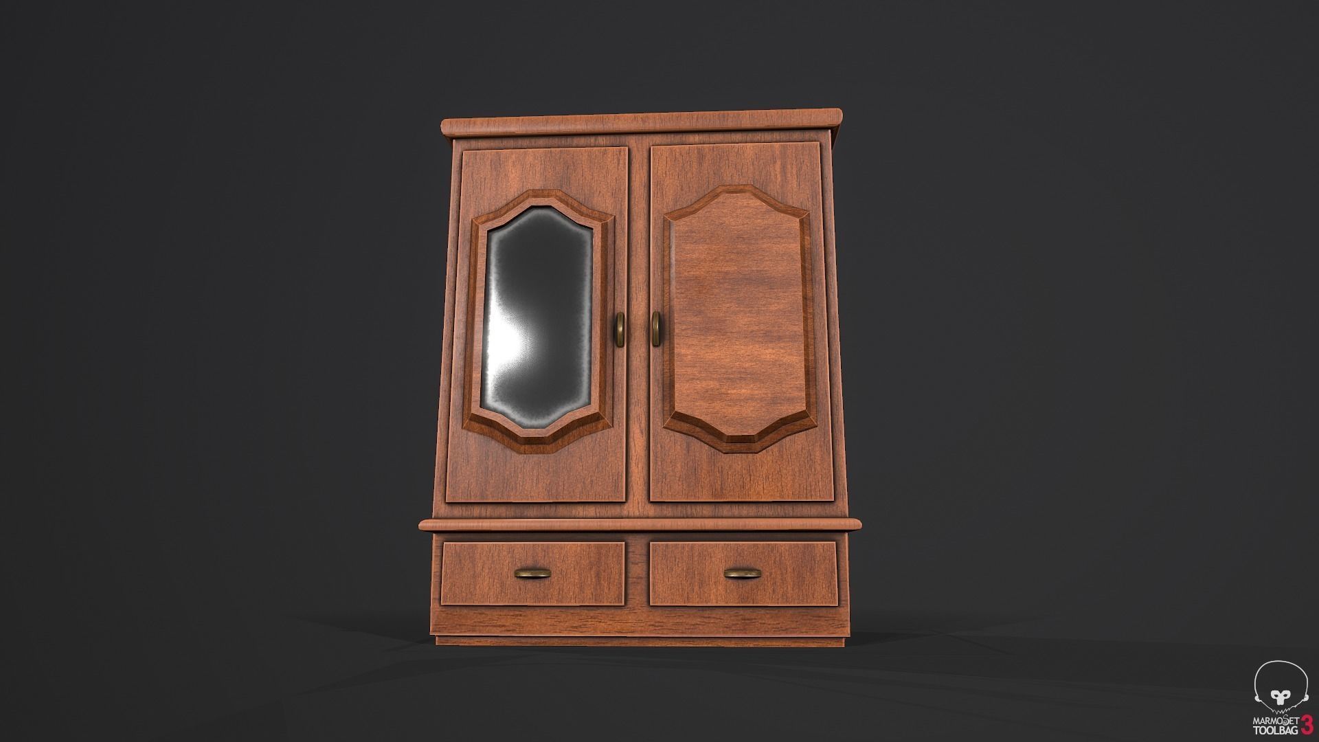 Wardrobe wooden Low-poly 3D model_9