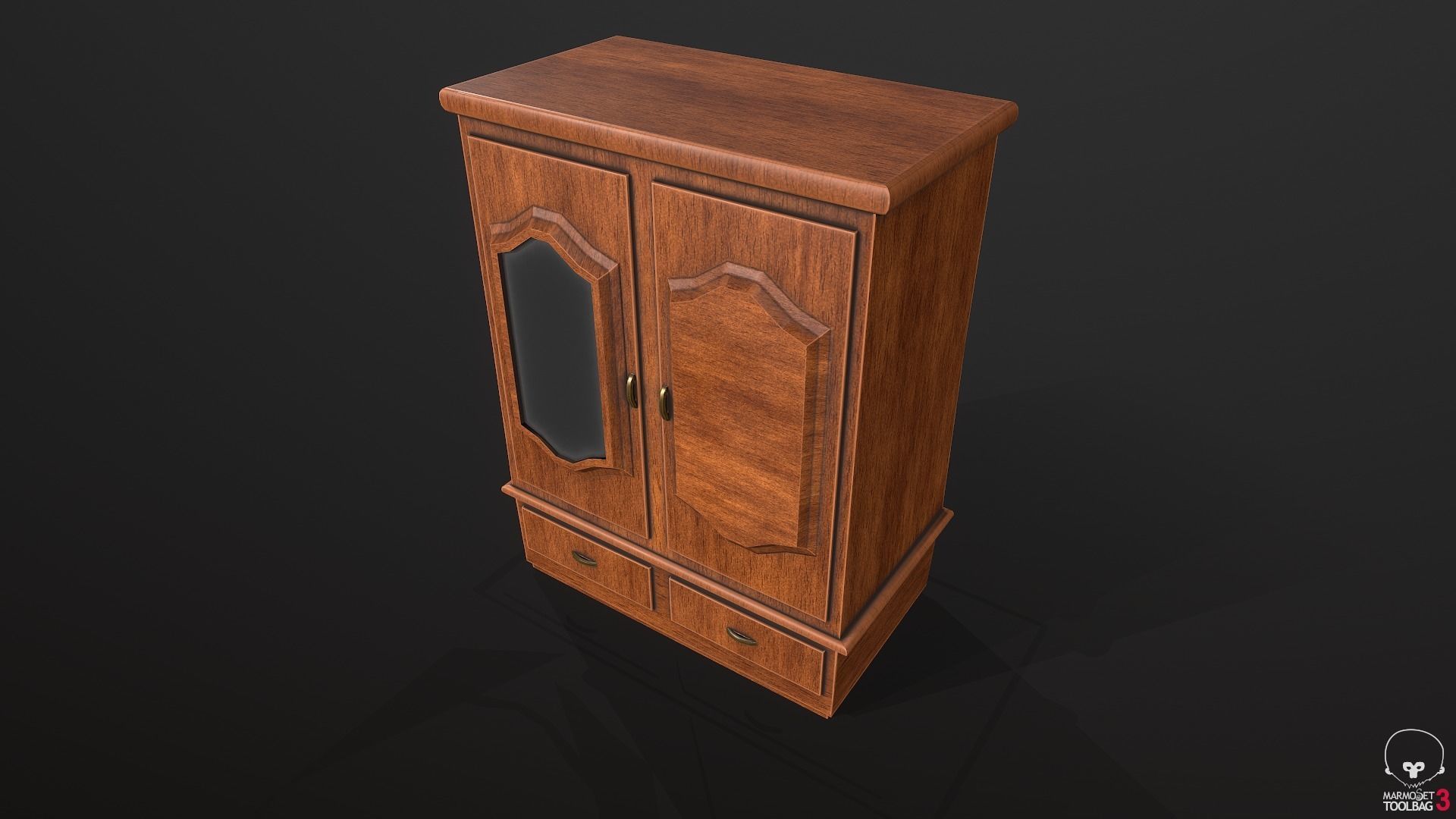Wardrobe wooden Low-poly 3D model_3