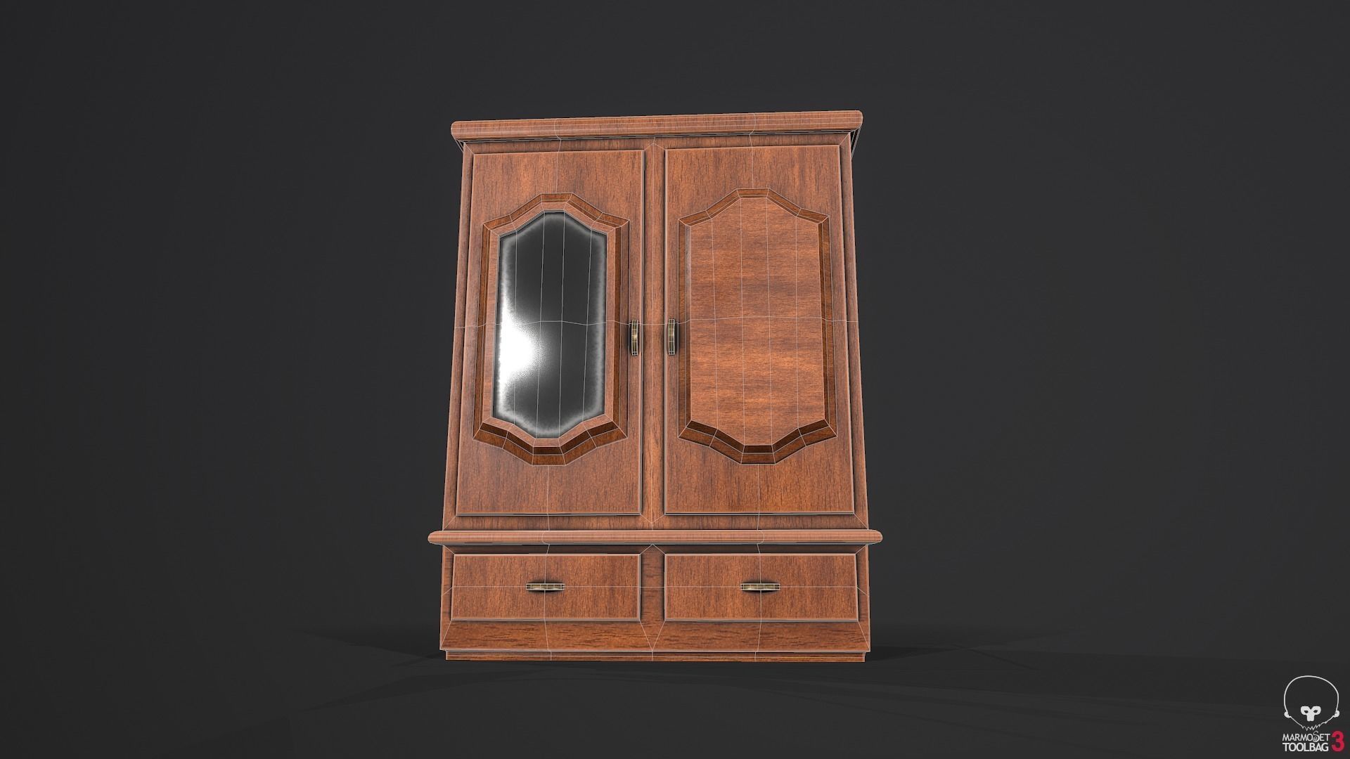 Wardrobe wooden Low-poly 3D model_10