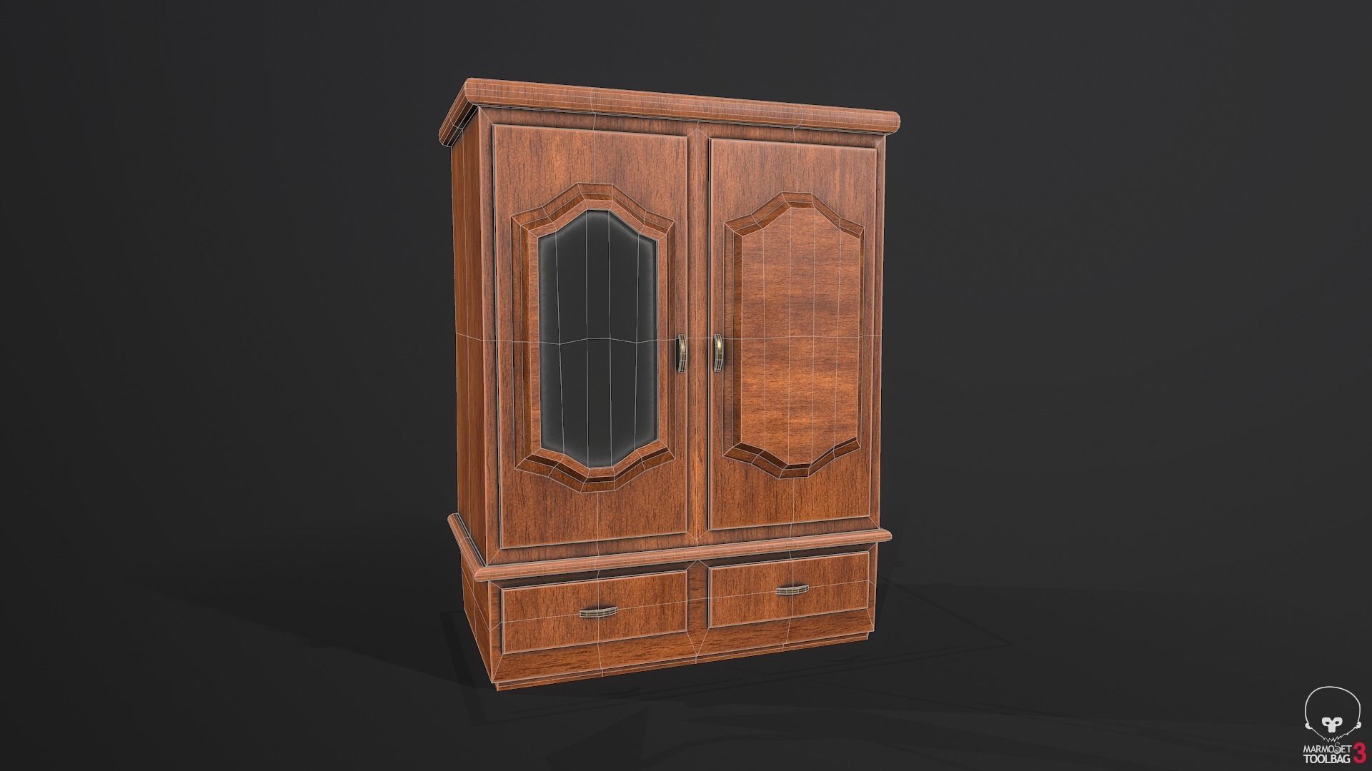 Wardrobe wooden Low-poly 3D model_12