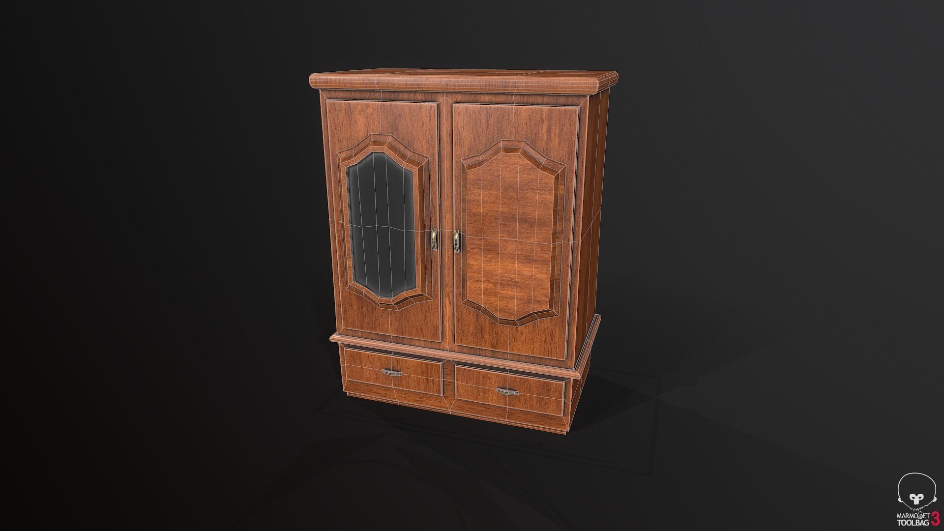 Wardrobe wooden Low-poly 3D model_2