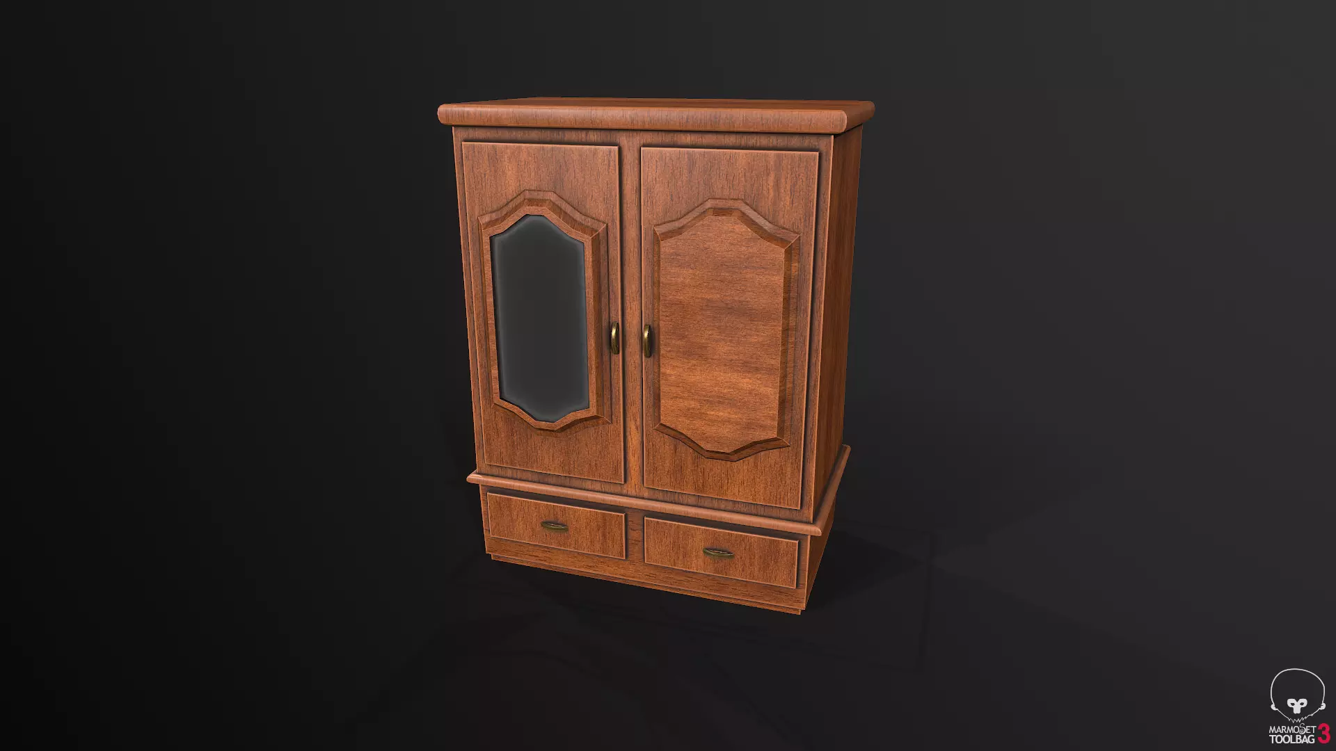 Wardrobe wooden Low-poly 3D model_0