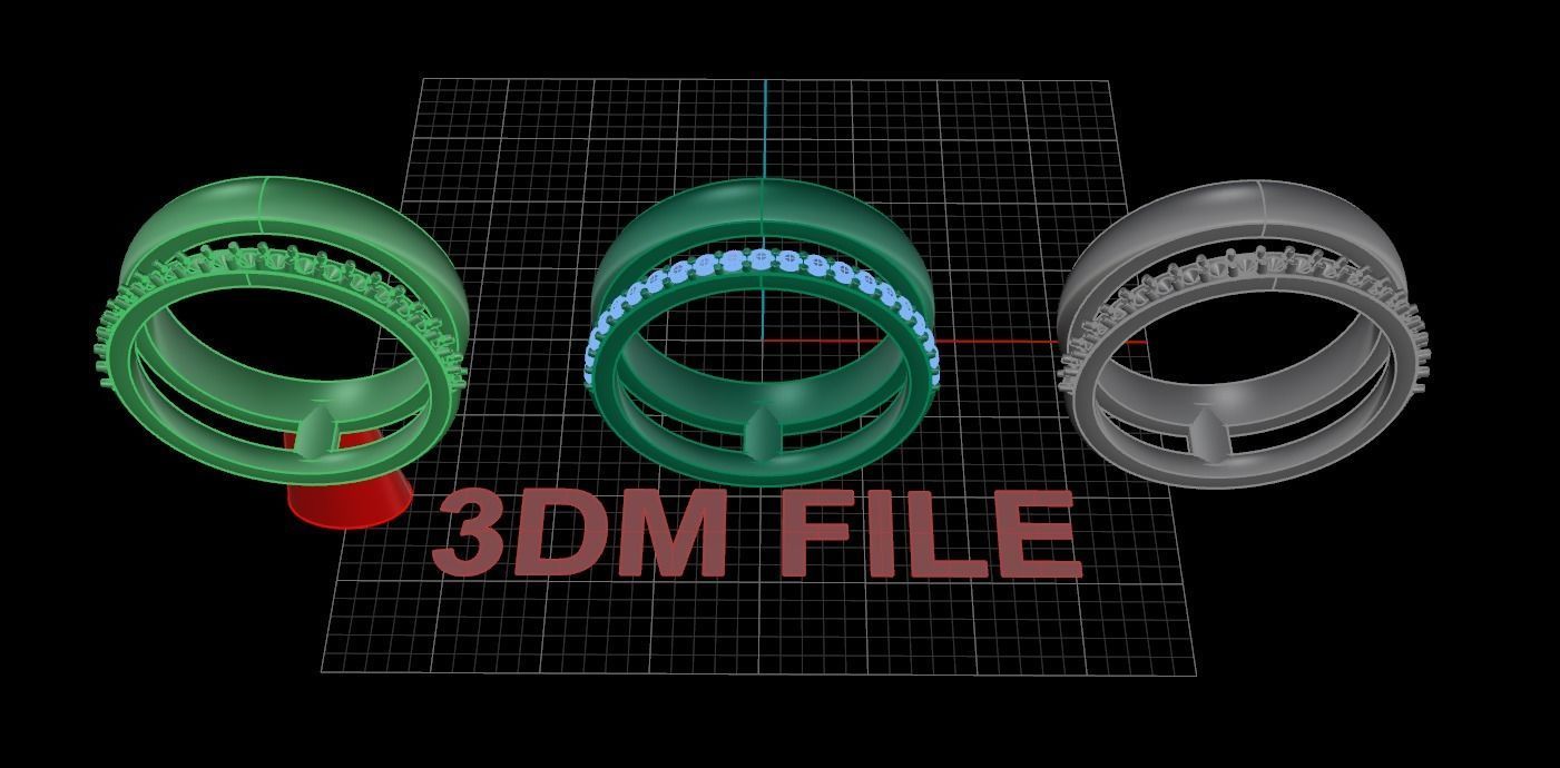 DOUBLE ROW STACK DIAMOND BAND RING SIZE 4 3D print model_7