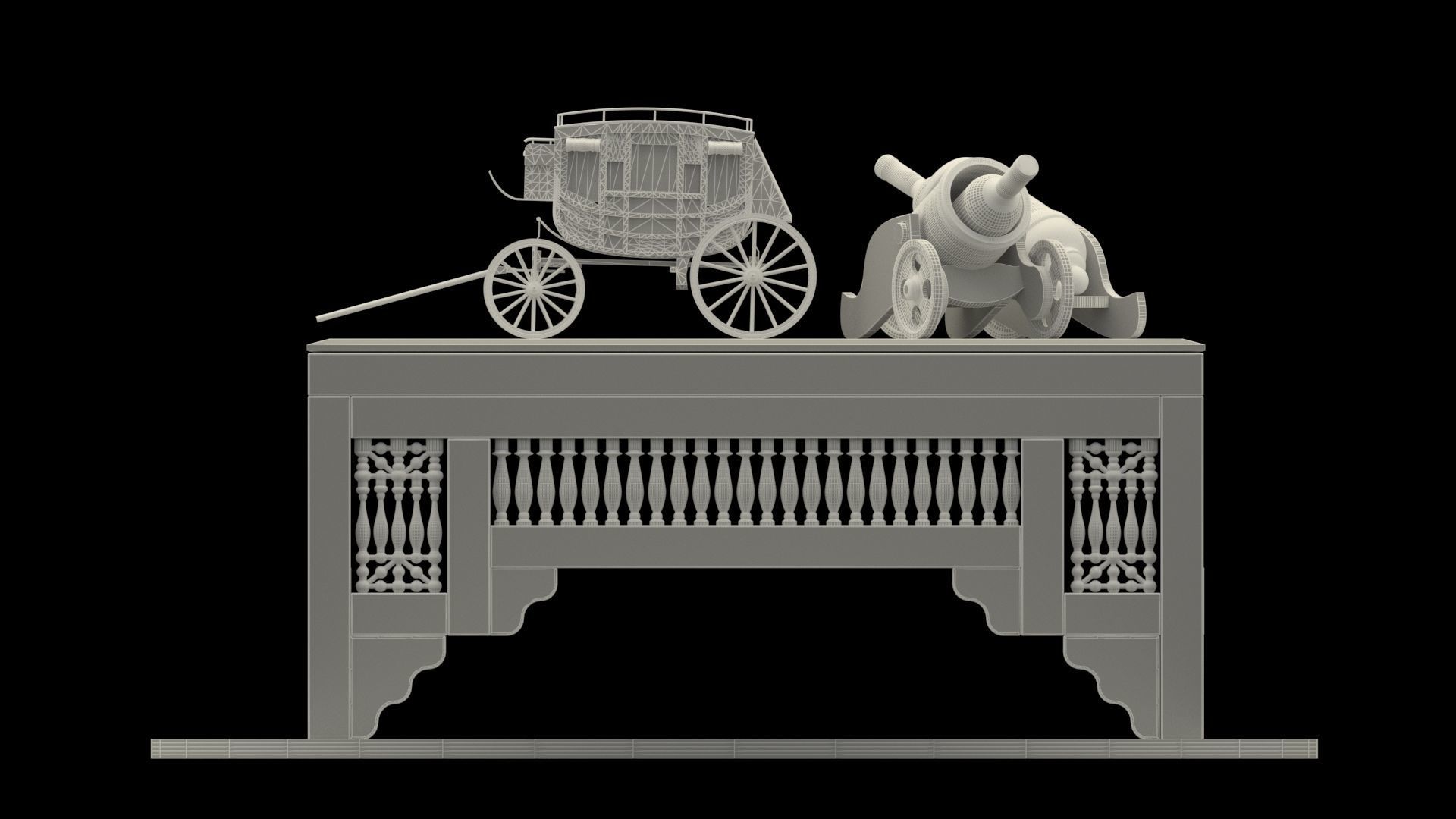 Chinese table with wine bottle and stagecoach 3D model_5