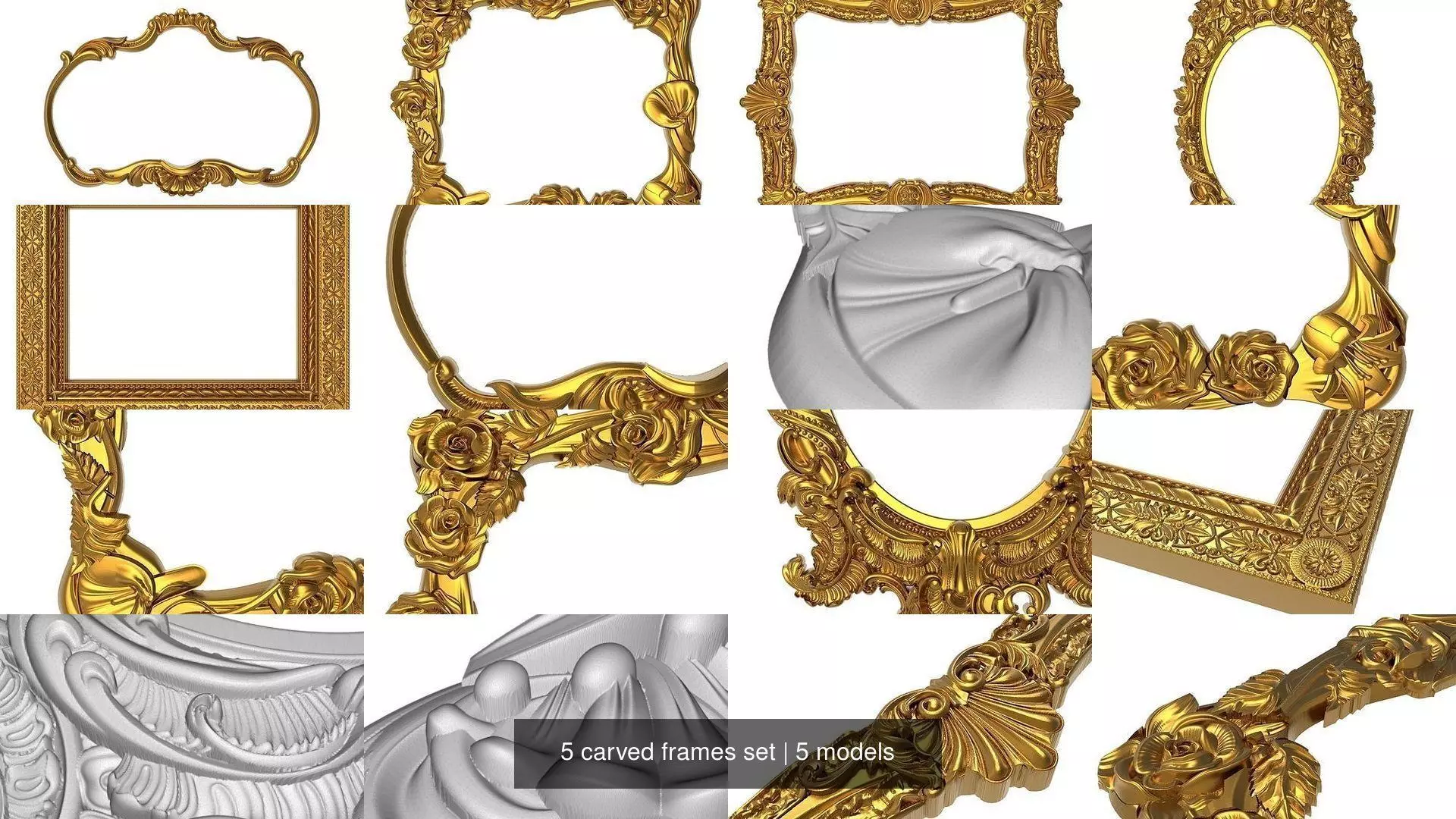 5 carved frames set 3D Model Collection_0