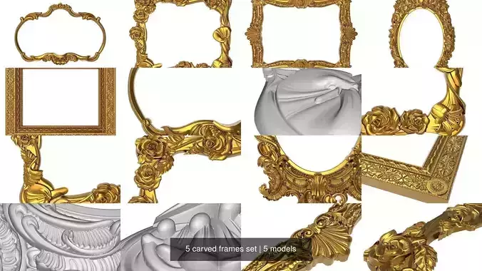 5 carved frames set 3D Model Collection